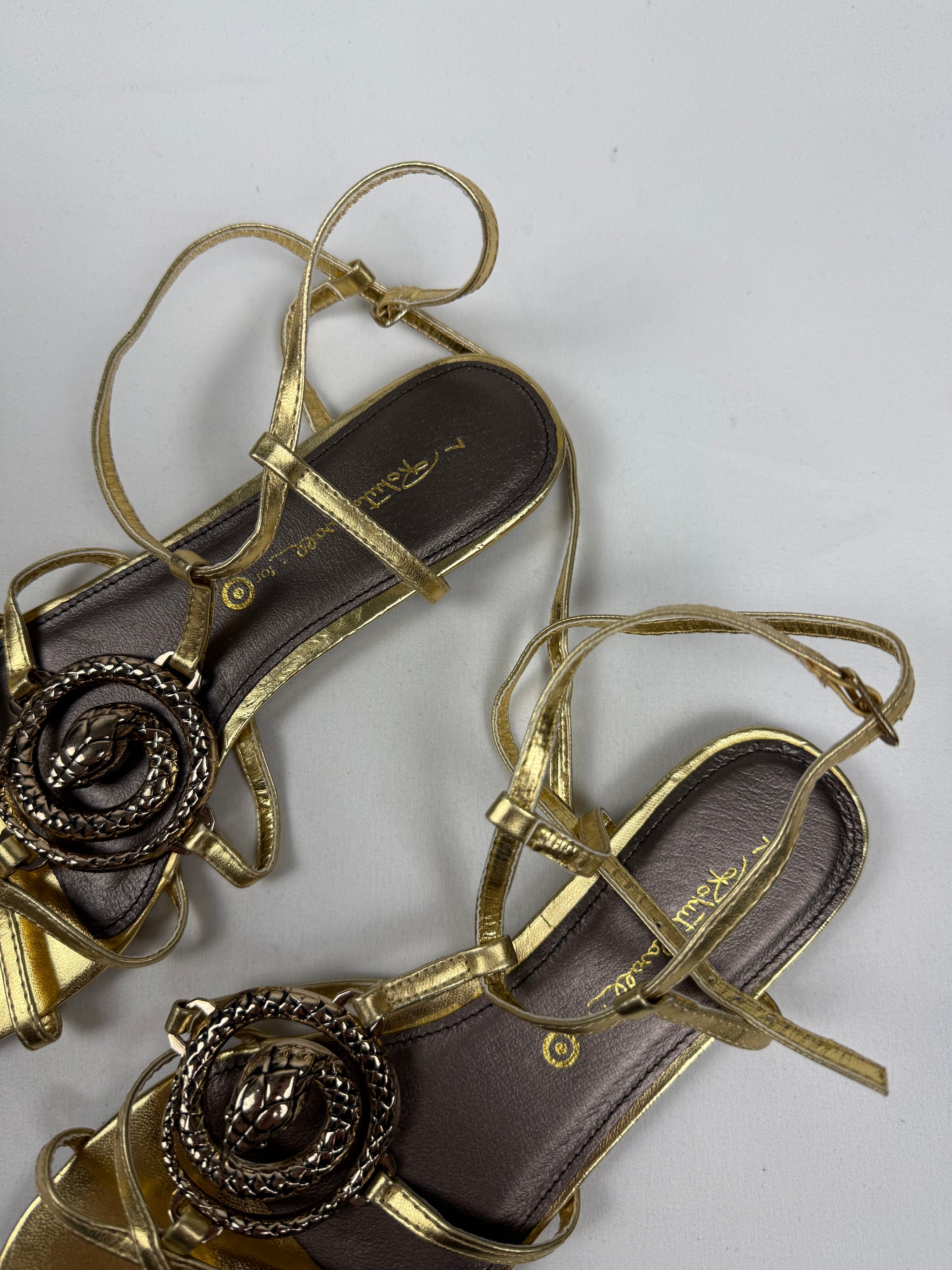 Gold snake buckle real leather shoes (38)