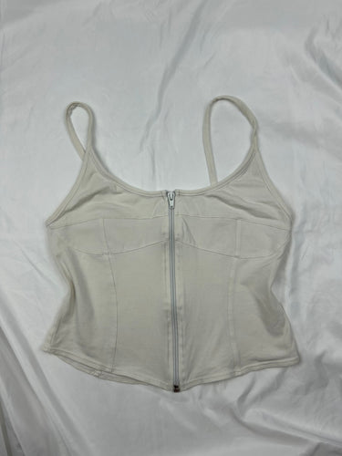 White zip up bustier cami top (M)