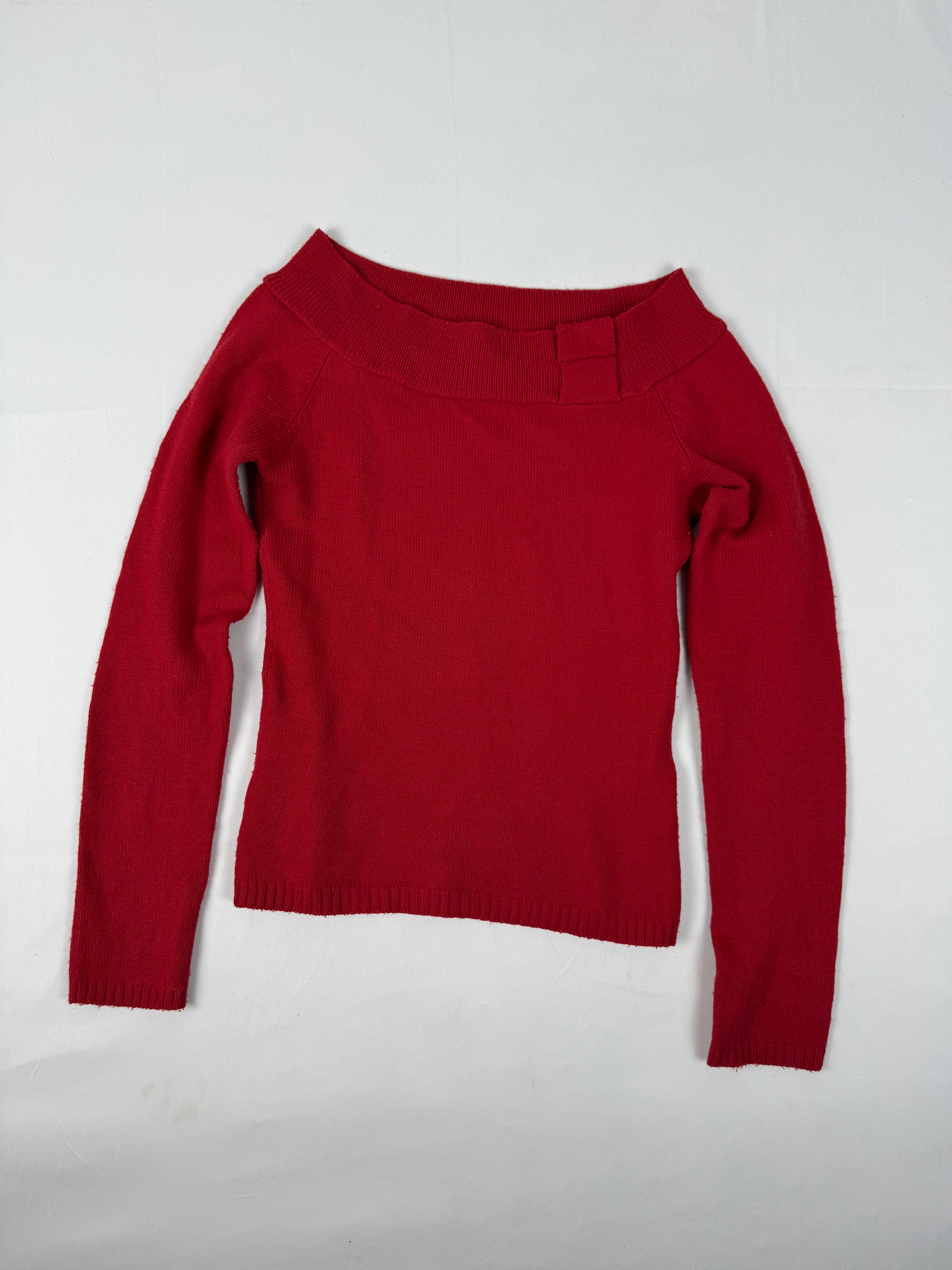 Red tight fit bardot neck jumper (L)