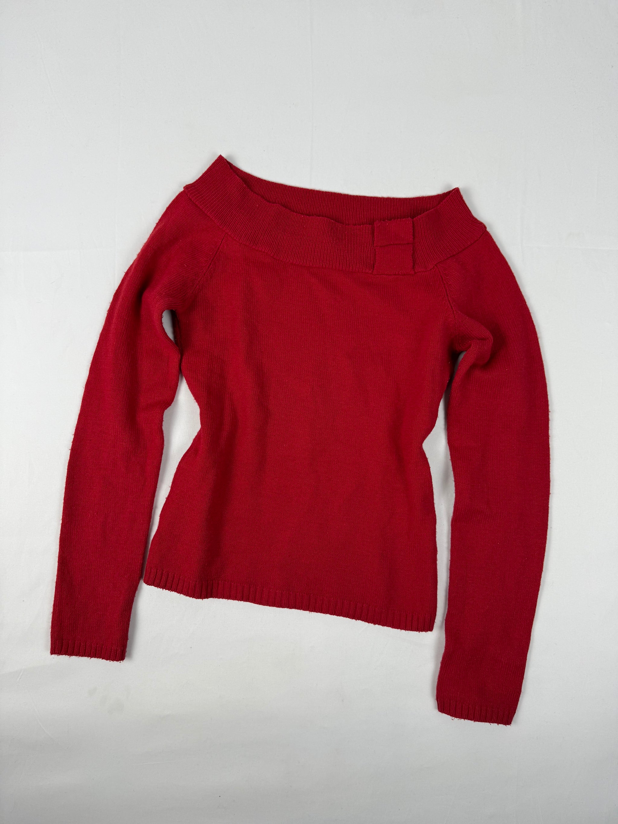 Red tight fit bardot neck jumper (L)
