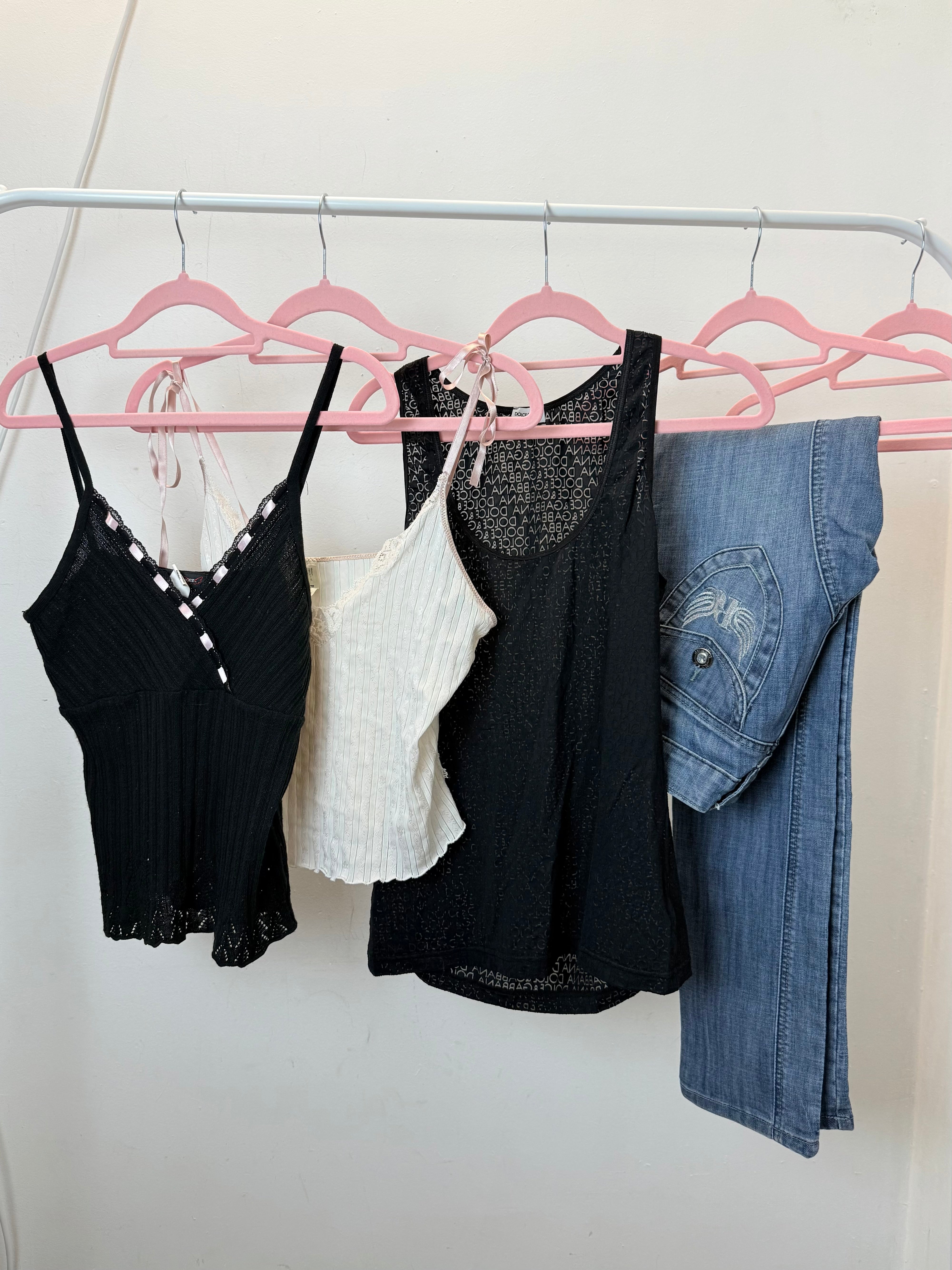 Black and baby pink bow babydoll cami top (M/L)