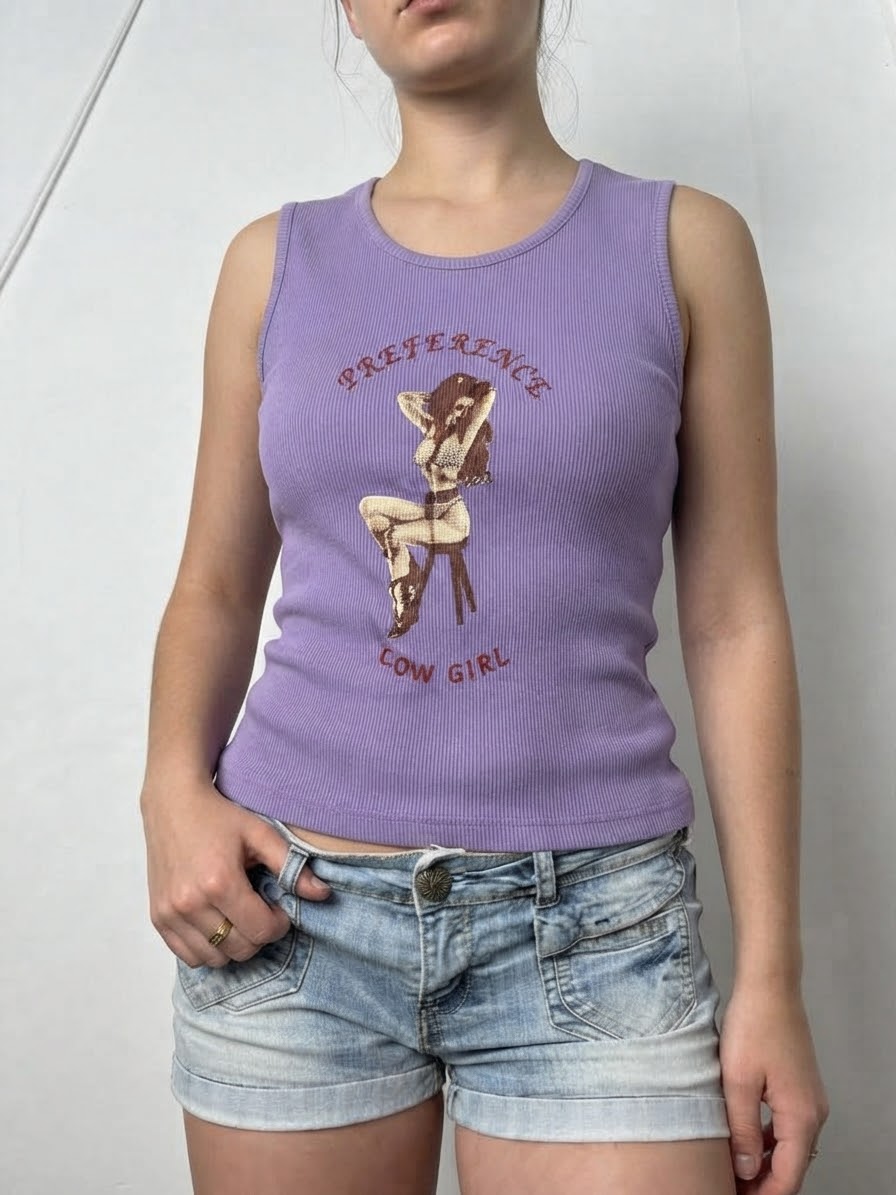 Lilac ribbed cotton tank top (M)