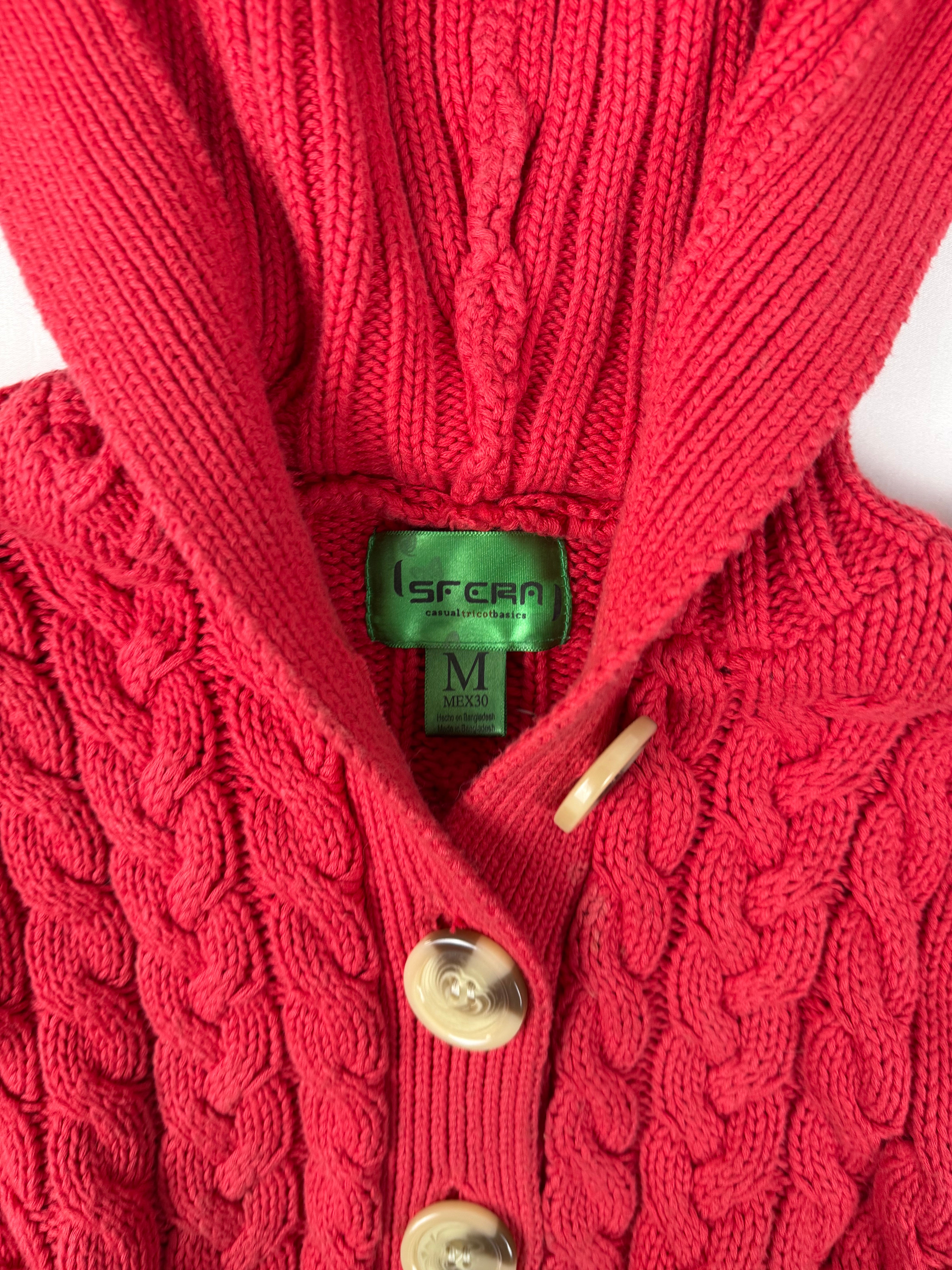 Red buttons up hooded short sleeves jumper (S)