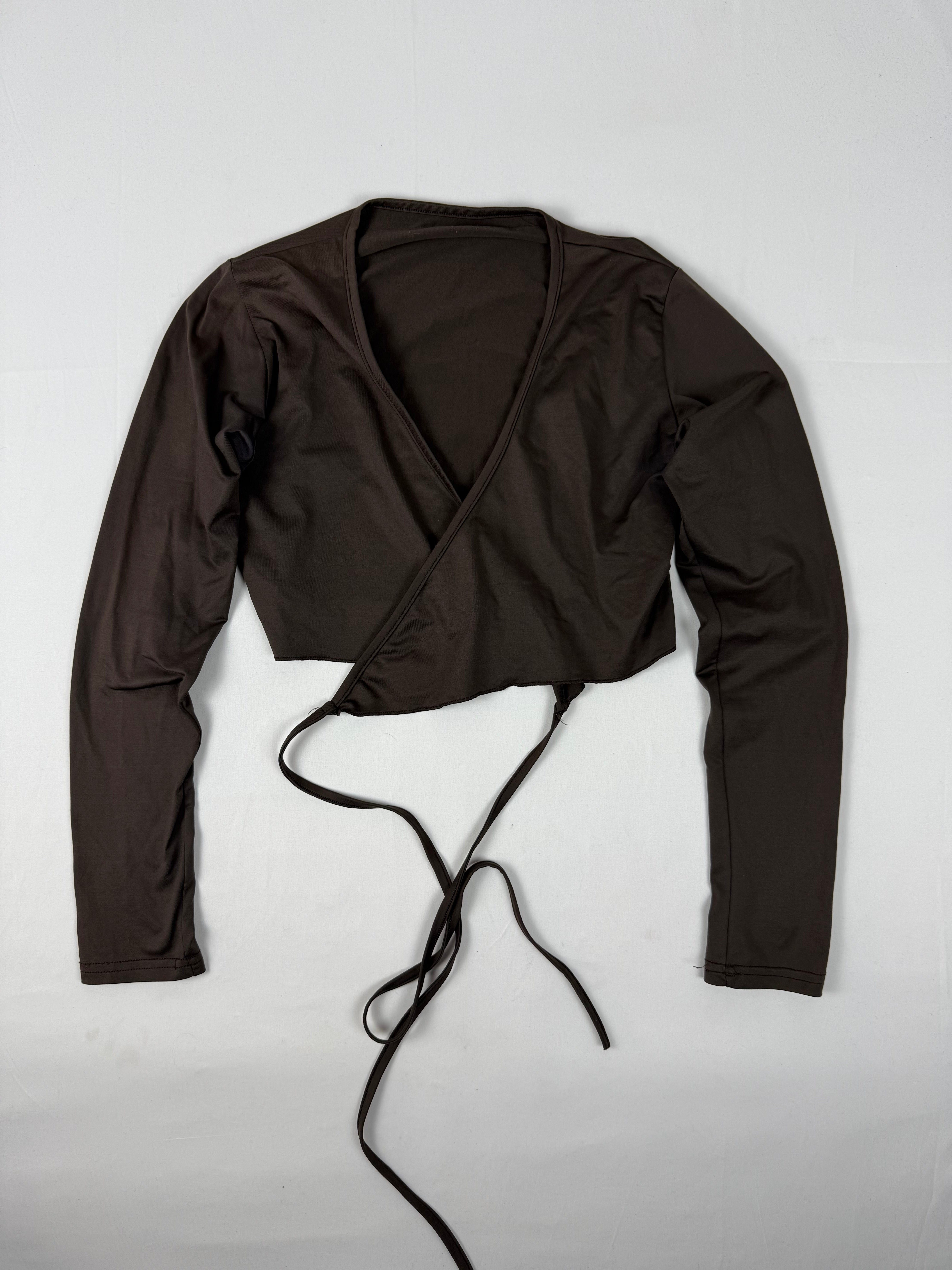 Brown lycra stretchy cardigan top (XL)