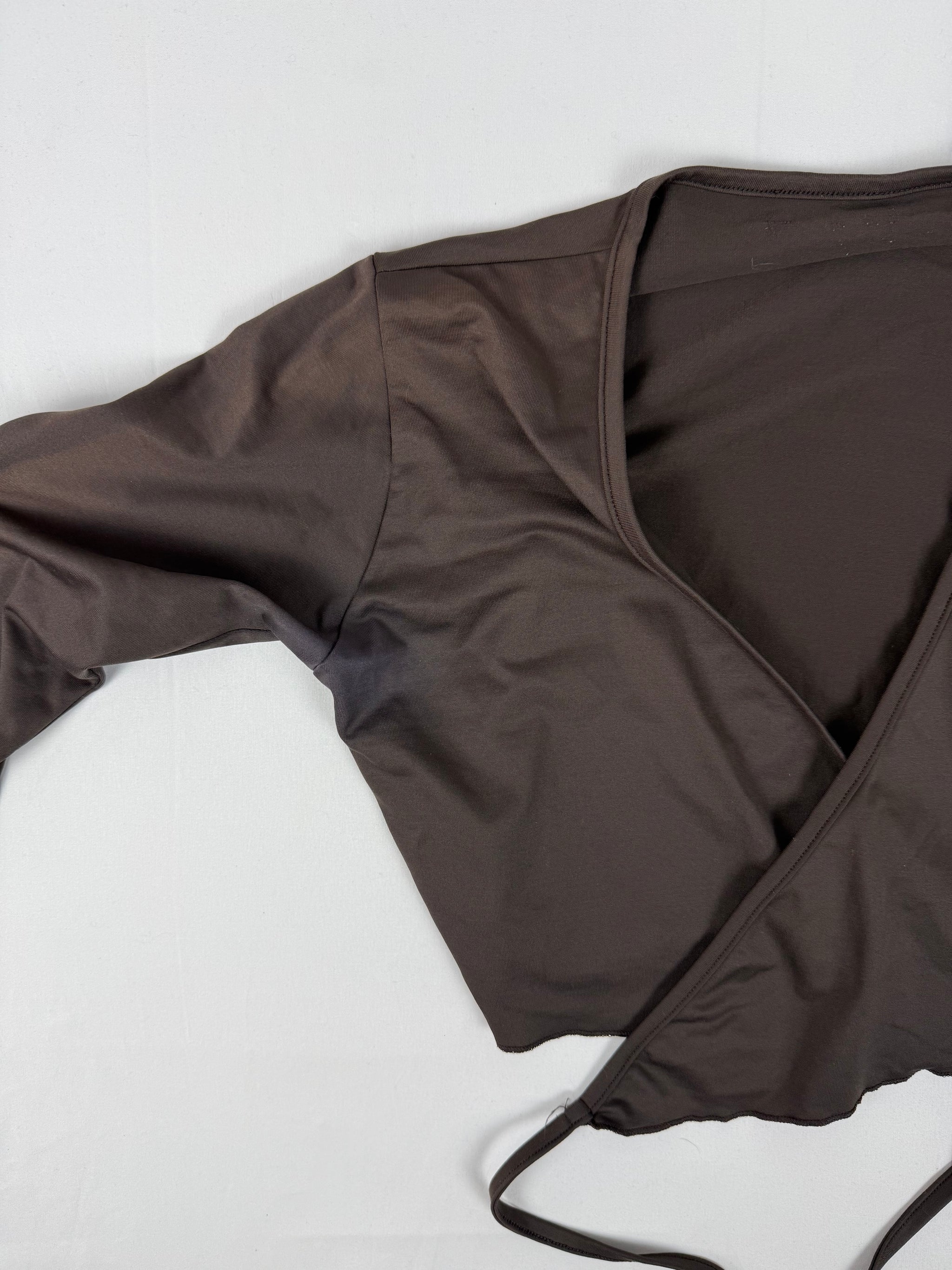 Brown lycra stretchy cardigan top (XL)