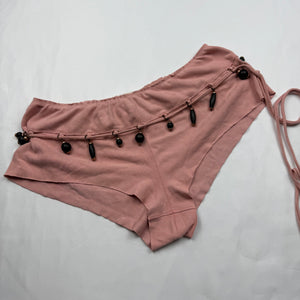 Pink suede low rise pearls mini short (S)