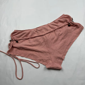 Pink suede low rise pearls mini short (S)