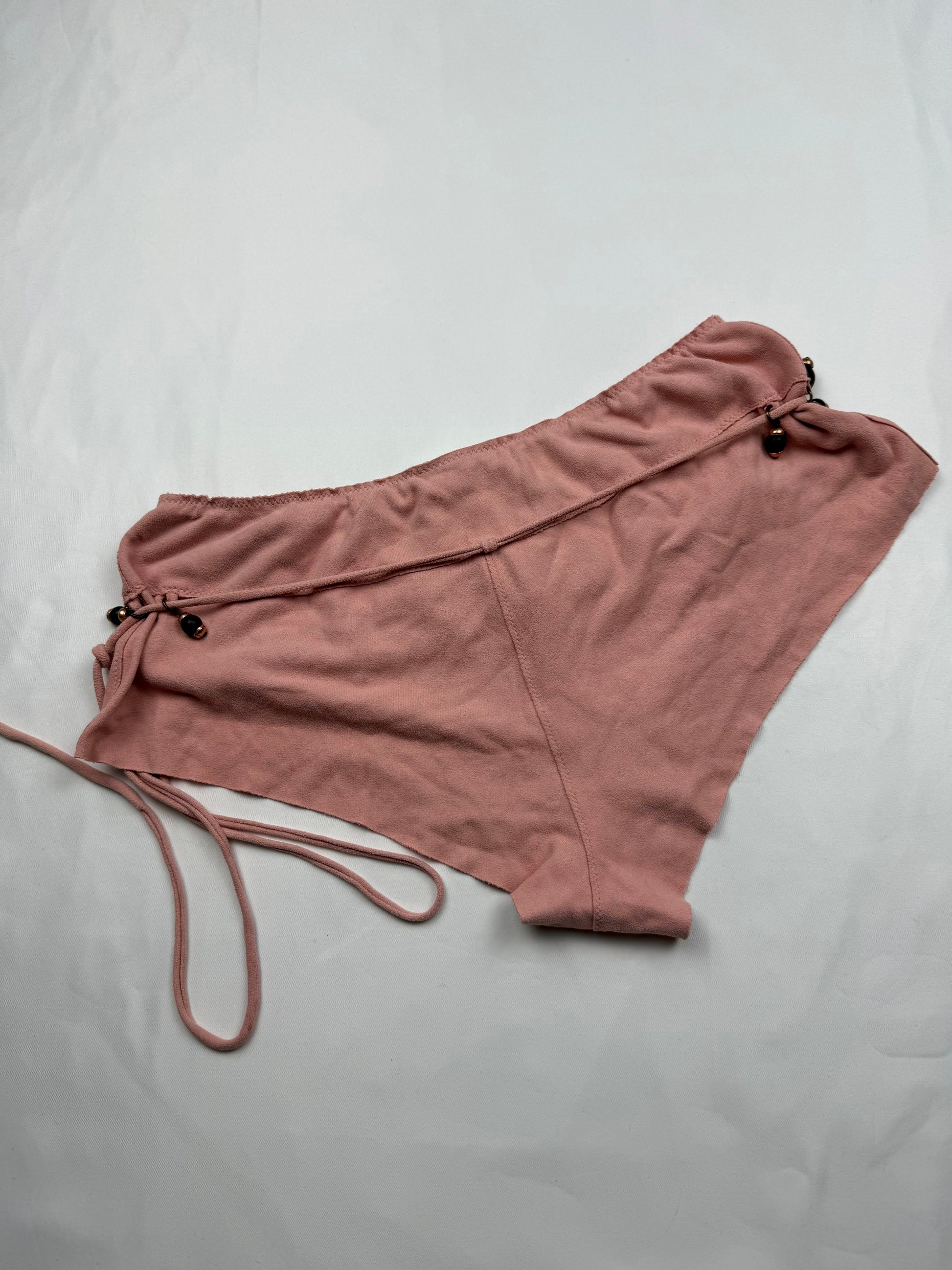 Pink suede low rise pearls mini short (S)