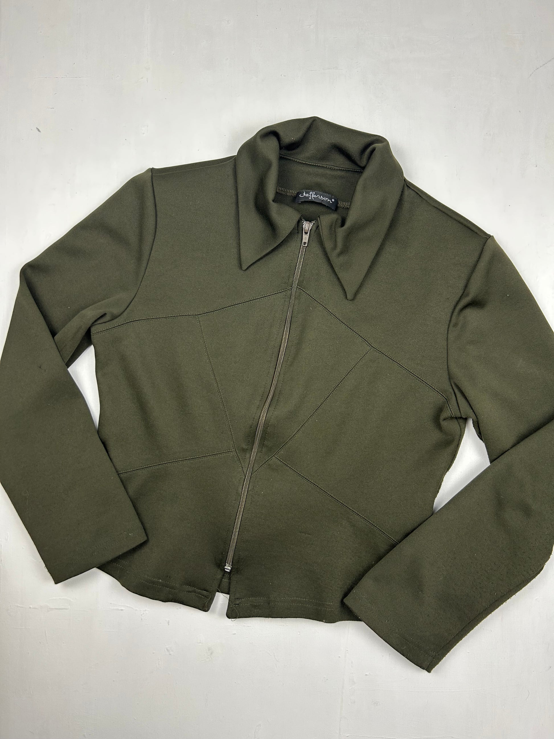 Khaki zip up biker jacket (M)