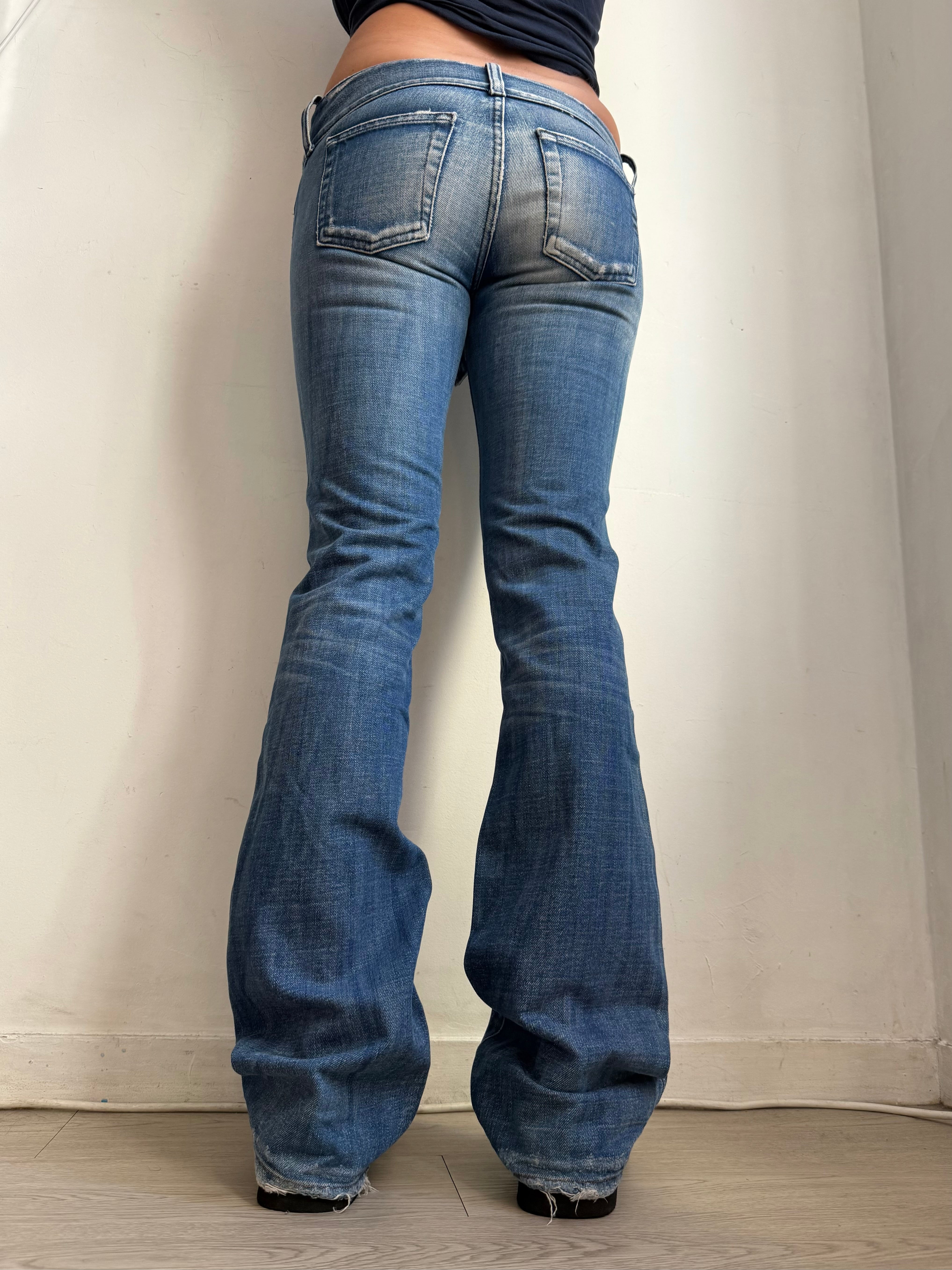 Pantalon droit taille basse en jean noir (XS)