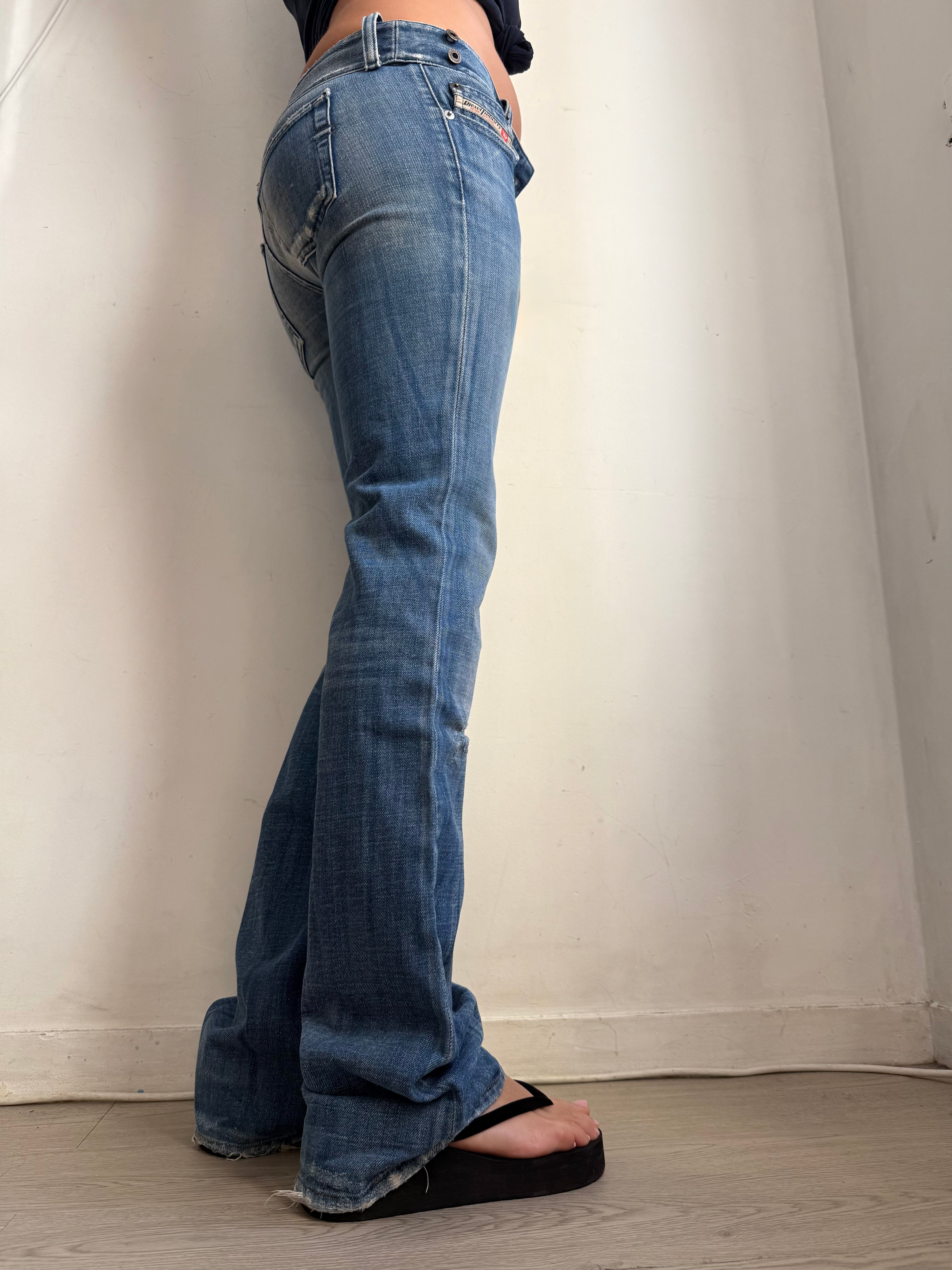 Pantalon droit taille basse en jean noir (XS)