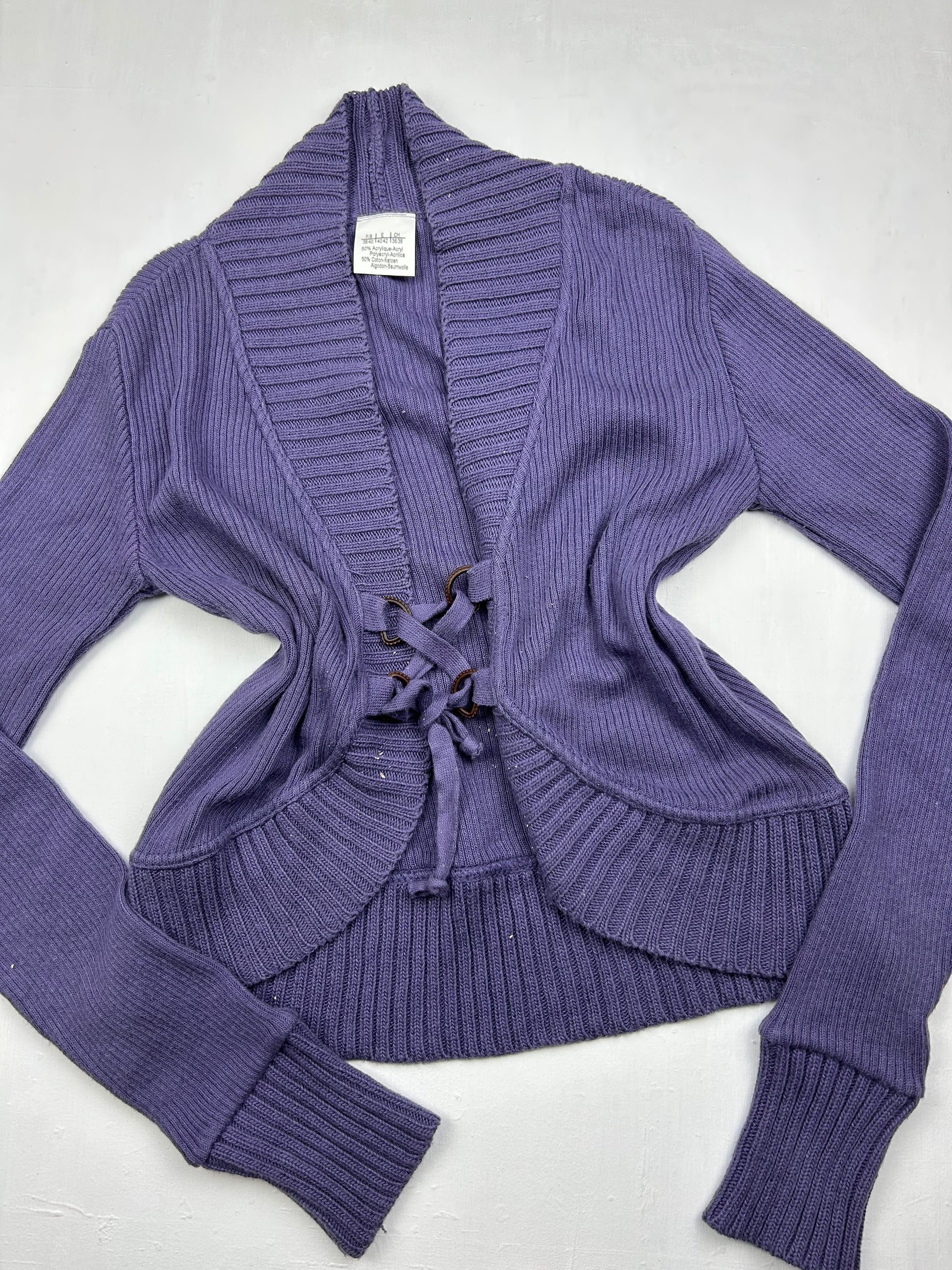 Purple cardigan lace up  jumper (S/M)