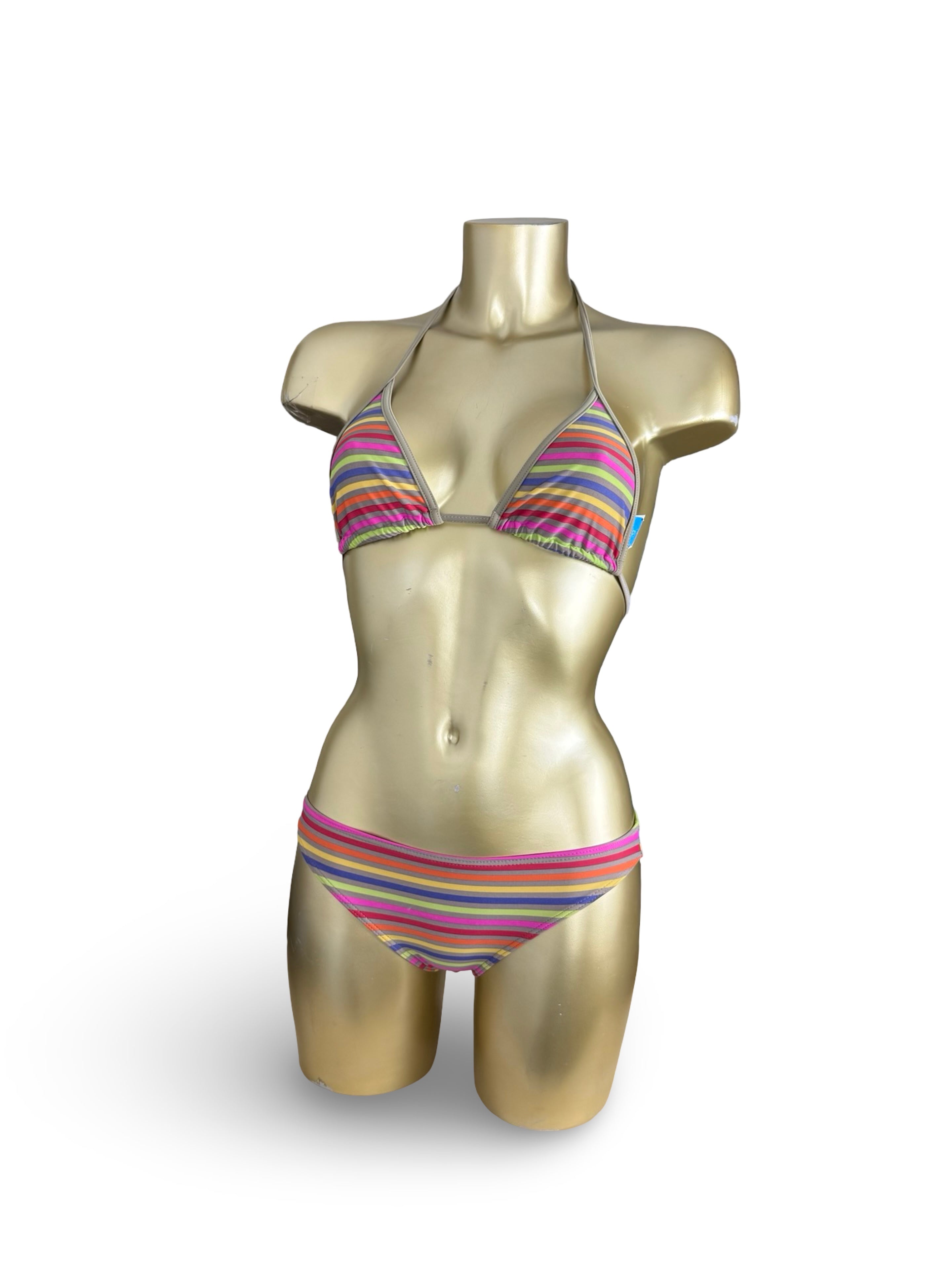 Multicolor striped low rise bikini set (XS)