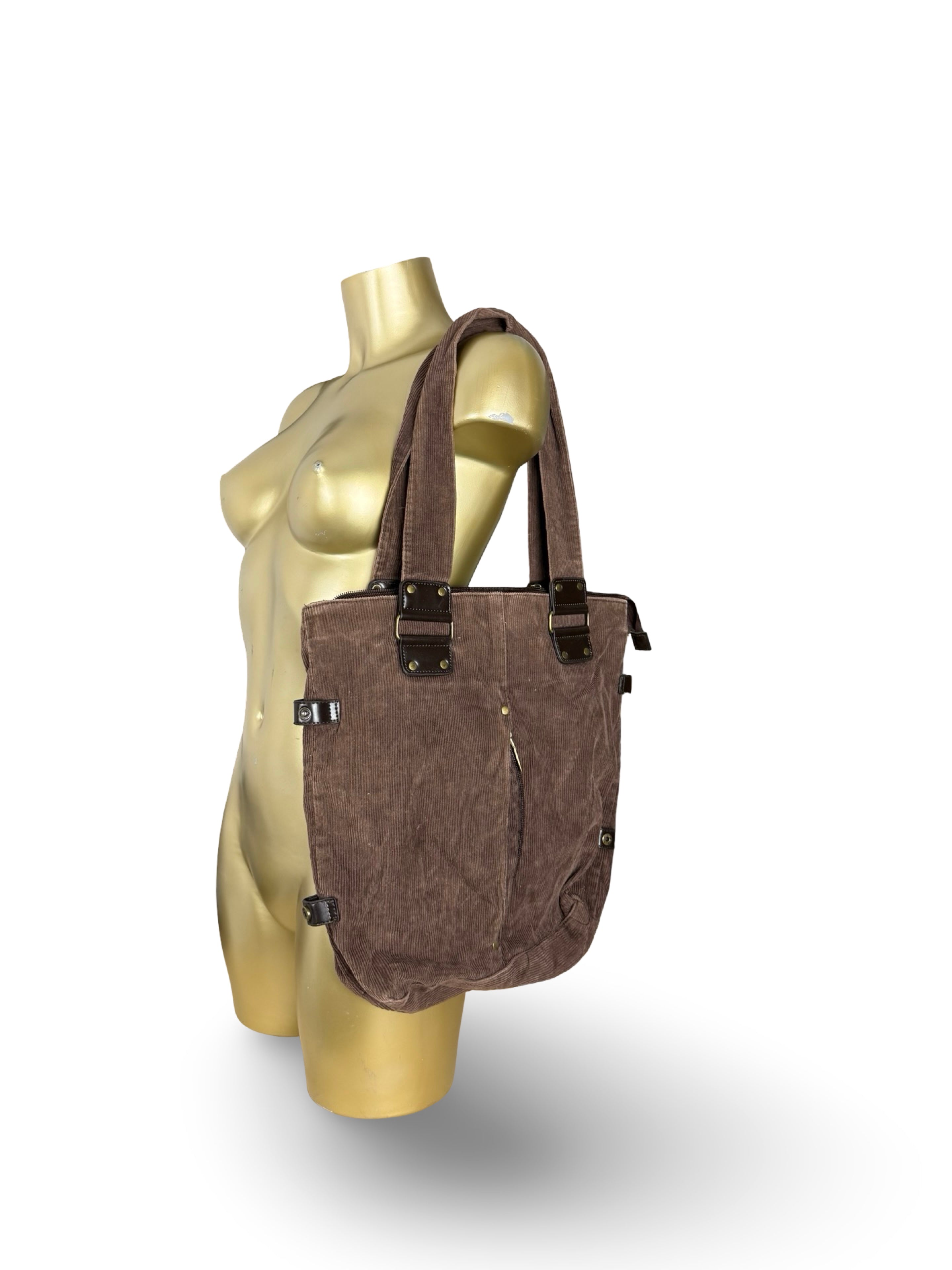 Brown velvet ribbed shoulder bag (37x36 cm)