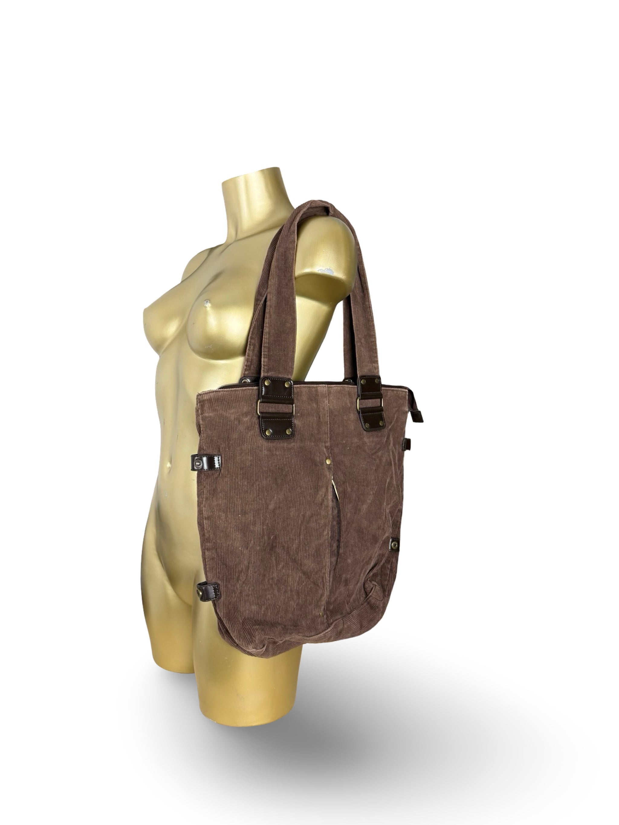 Brown velvet ribbed shoulder bag (37x36 cm)
