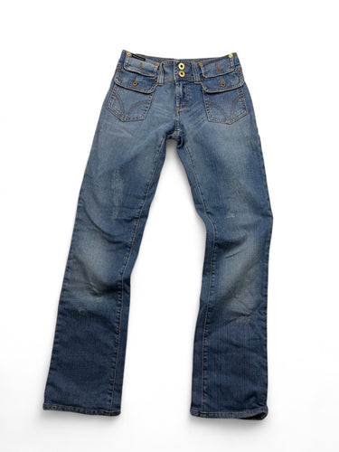 Blue denim low rise straight legs pants (XS)