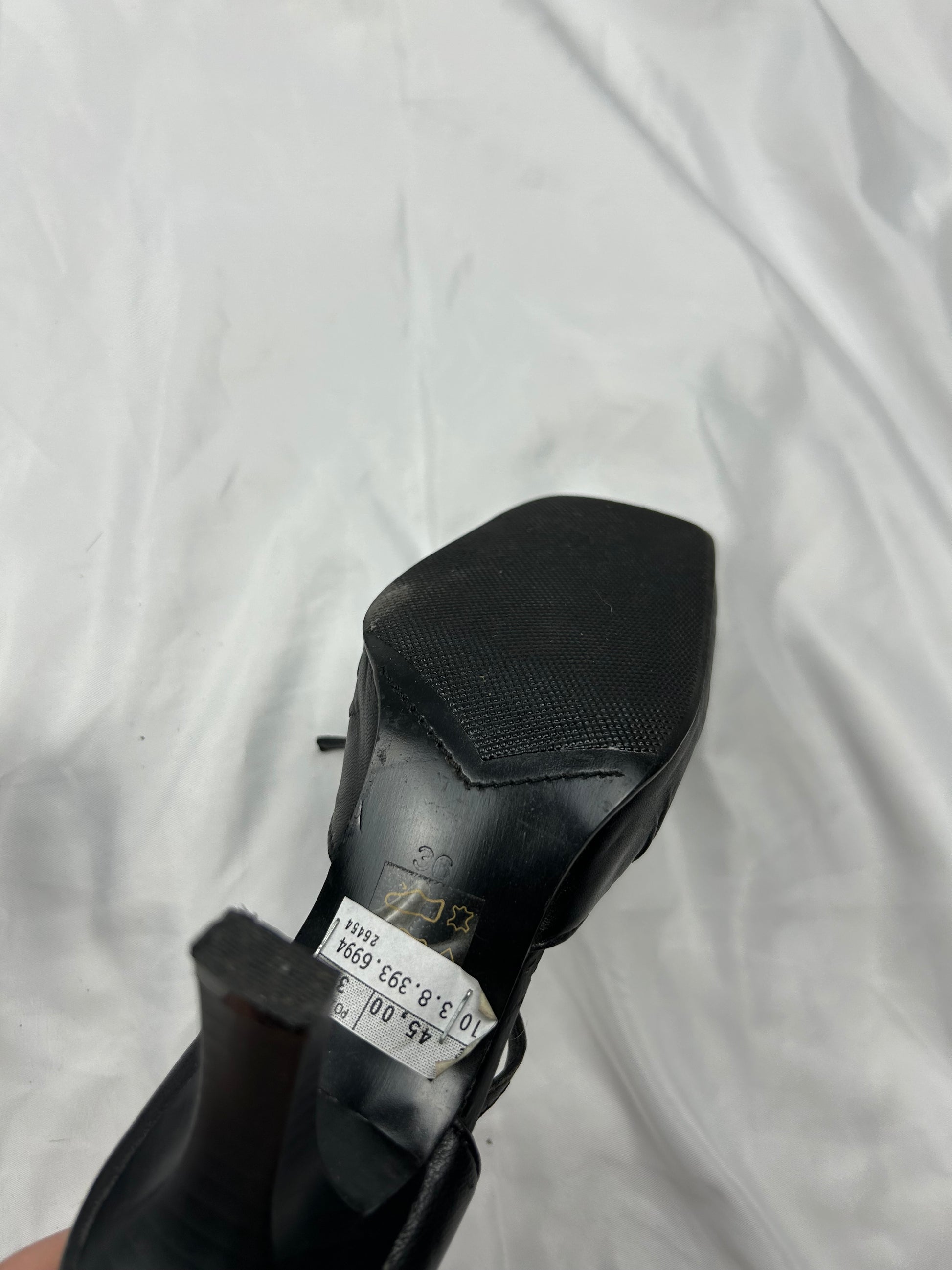 Black leather square toes kitten heels shoes (36)