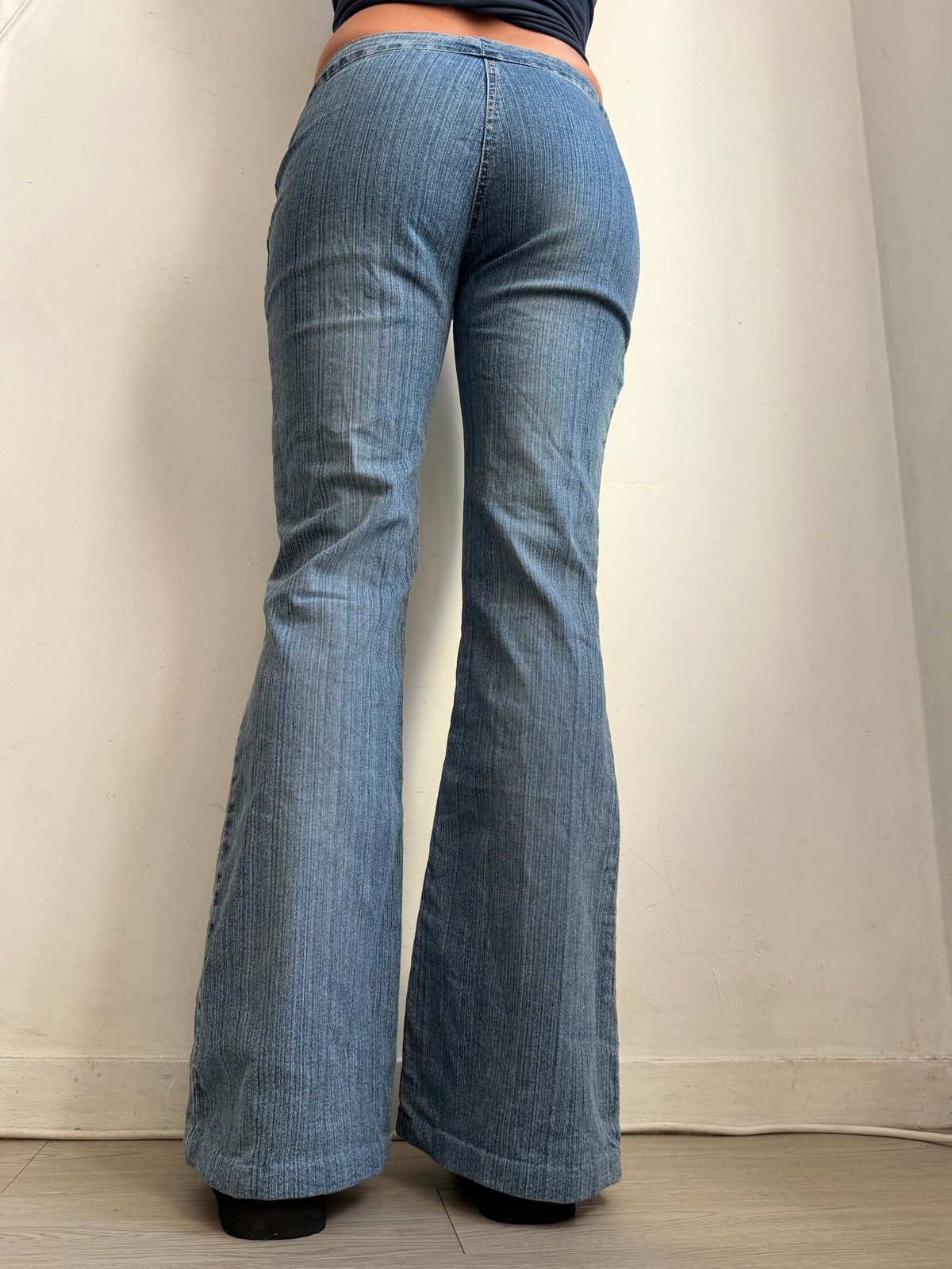 Pantalon droit taille basse en jean noir (XS)