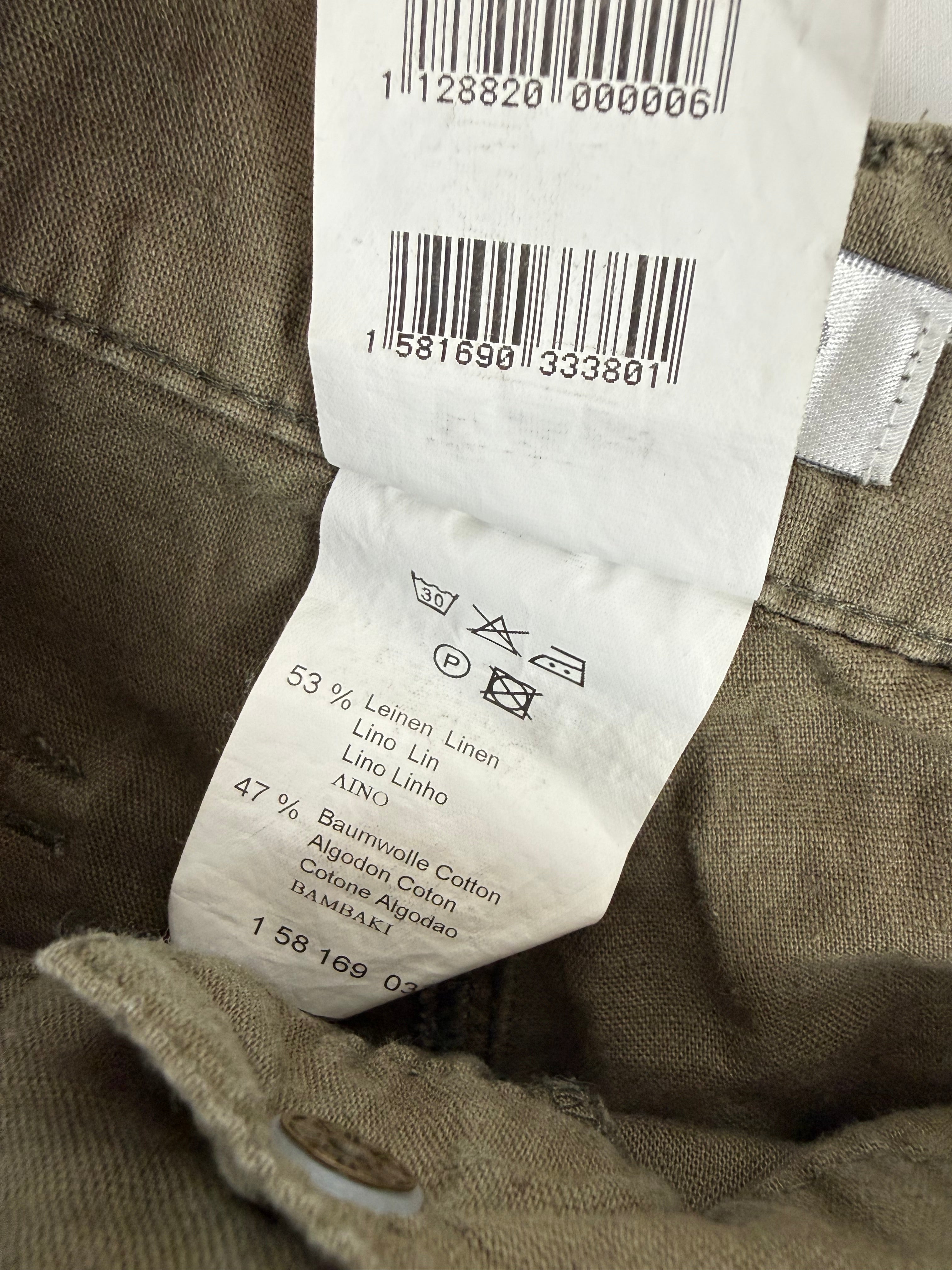 Khaki linen baggy pants with belt (S)
