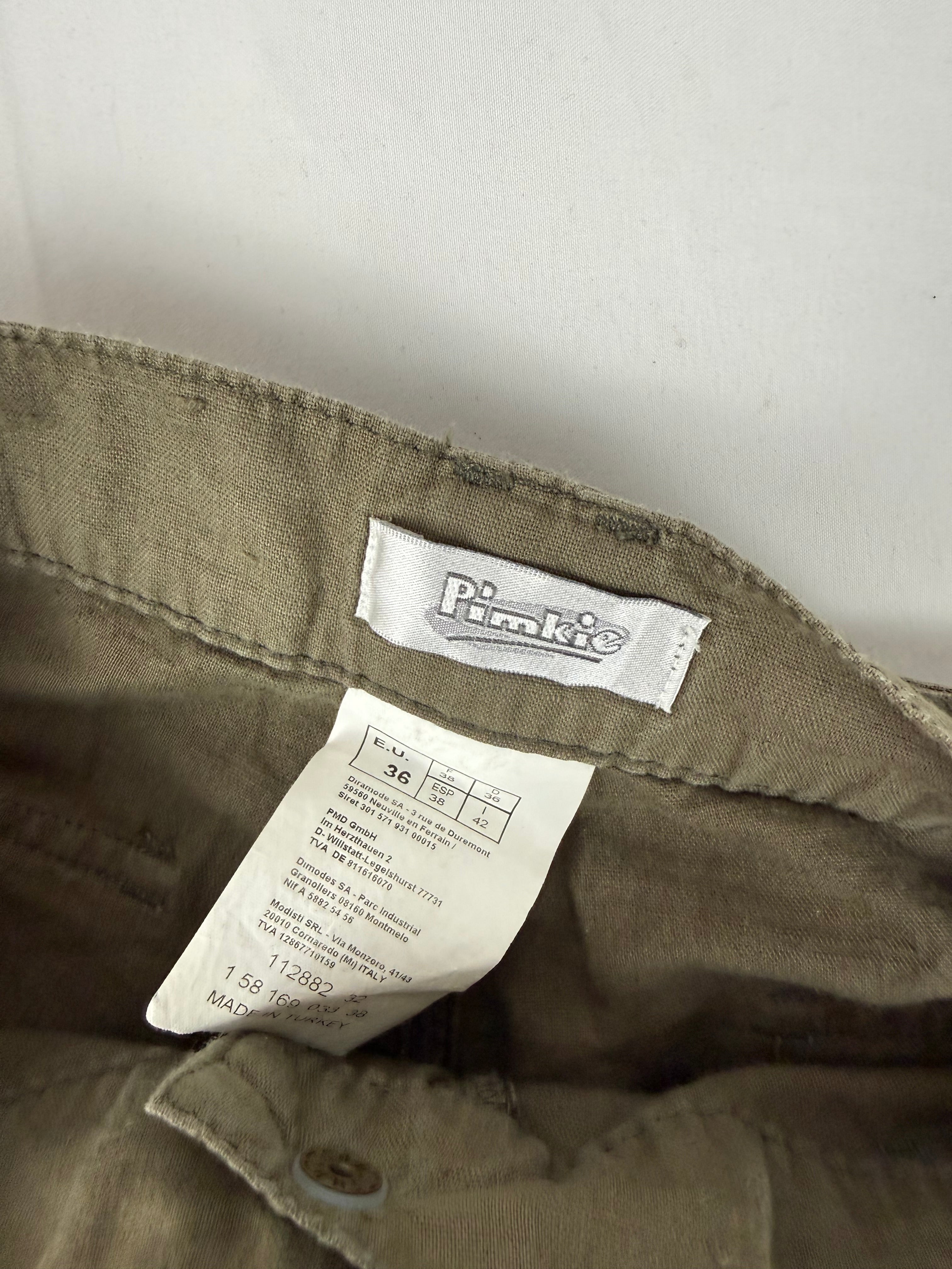 Khaki linen baggy pants with belt (S)