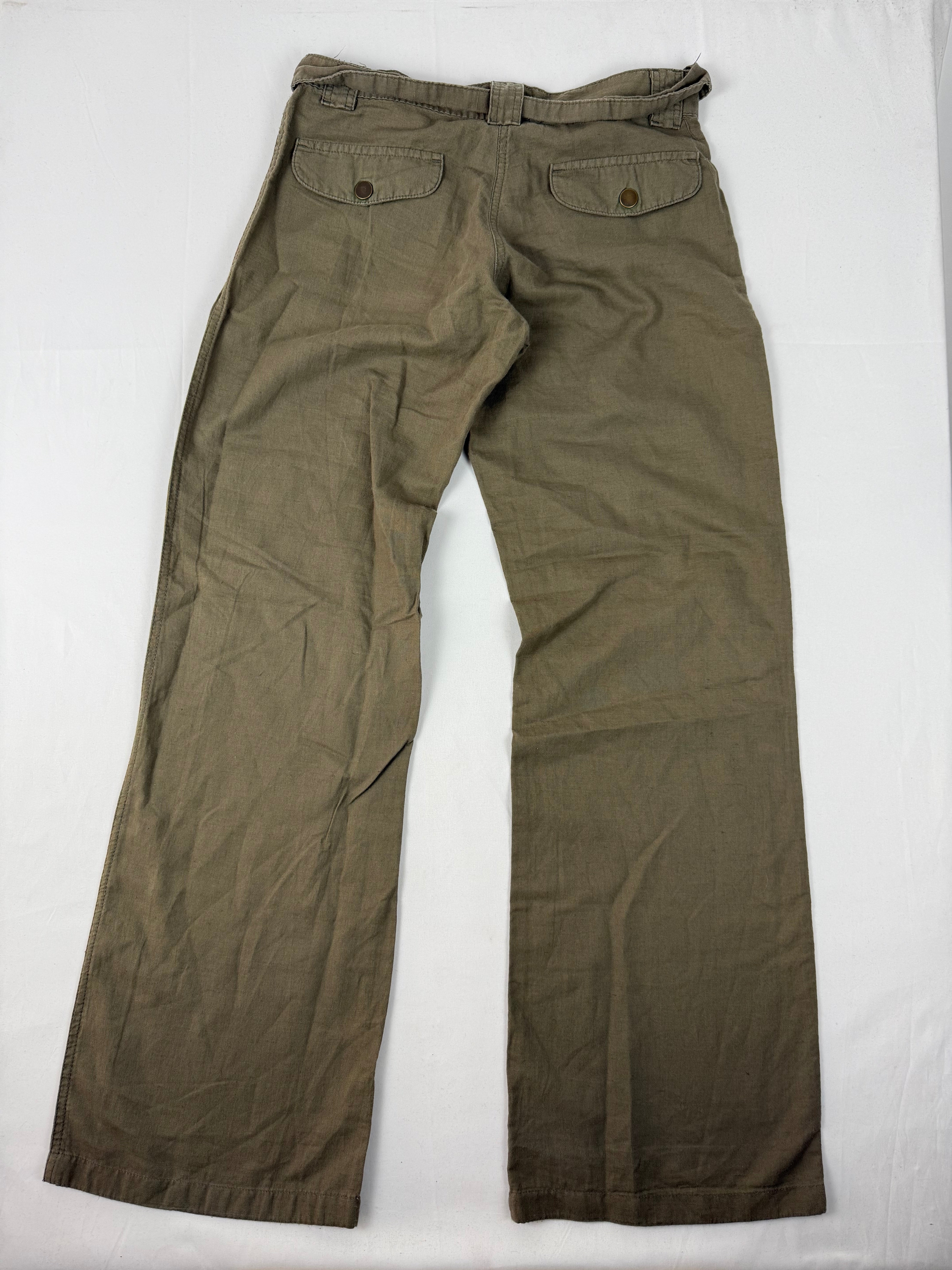 Khaki linen baggy pants with belt (S)