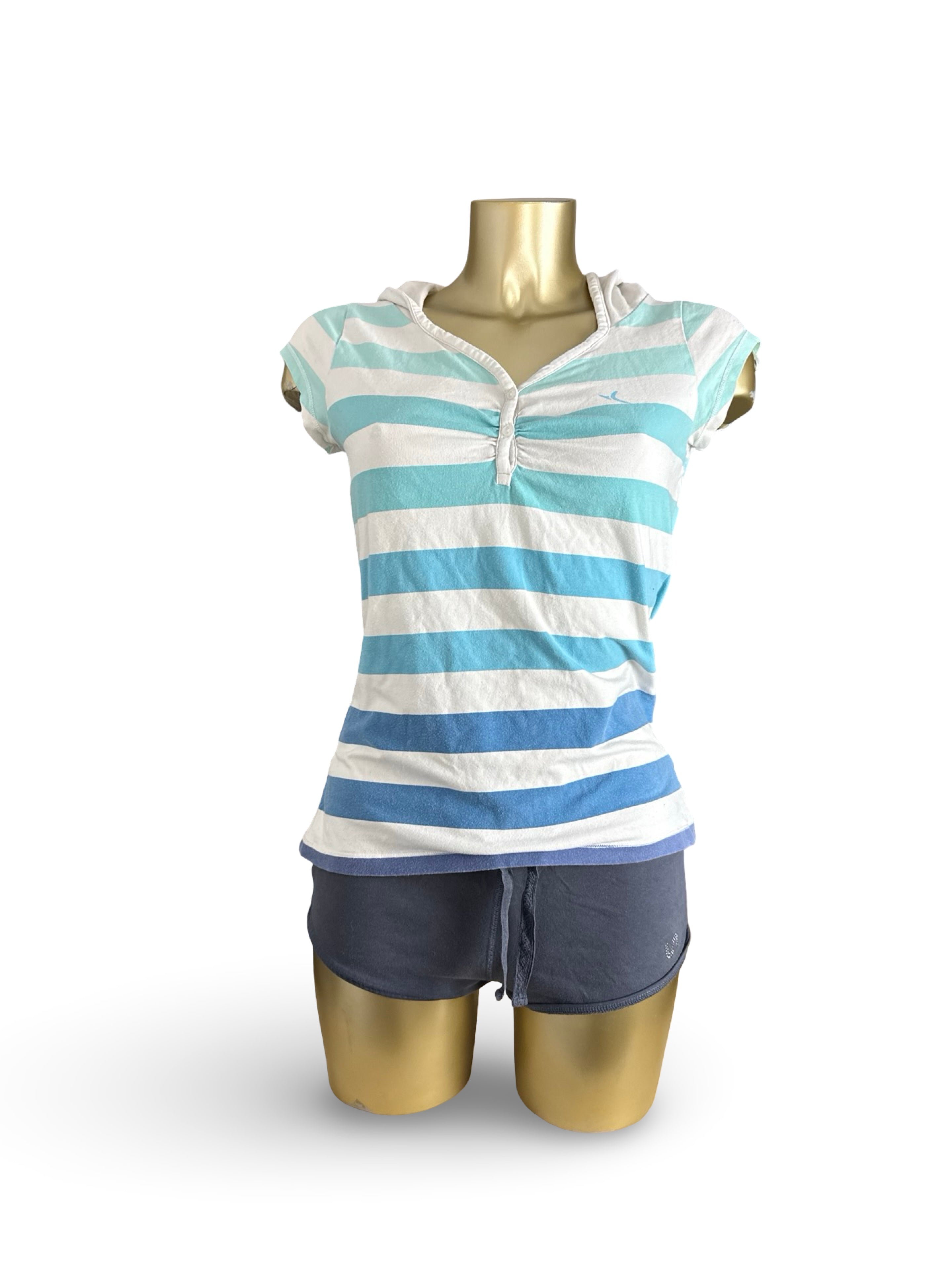 White hooded striped activewear cotton tee (M)