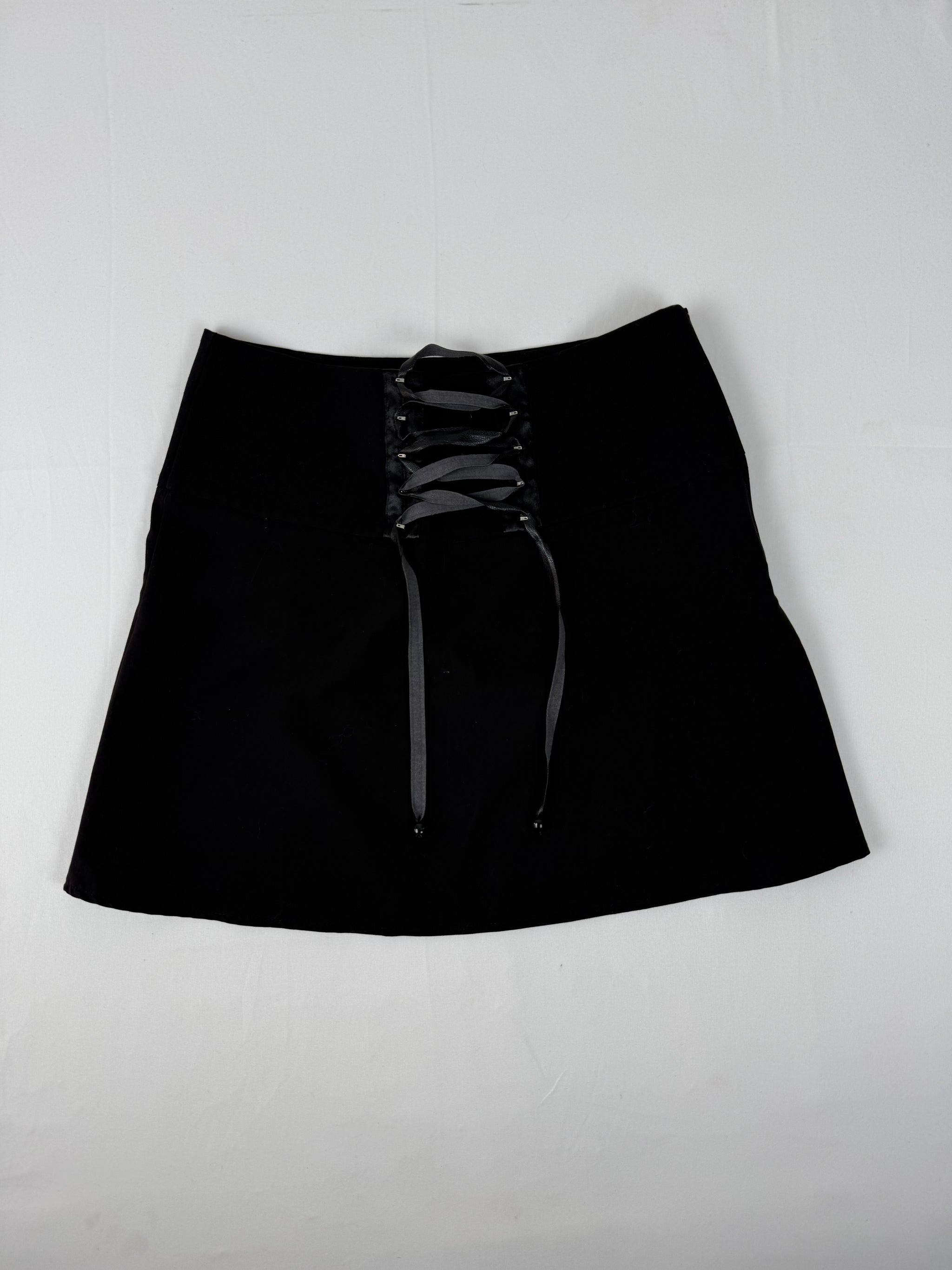 Black lace up mini pleated skirt (S)