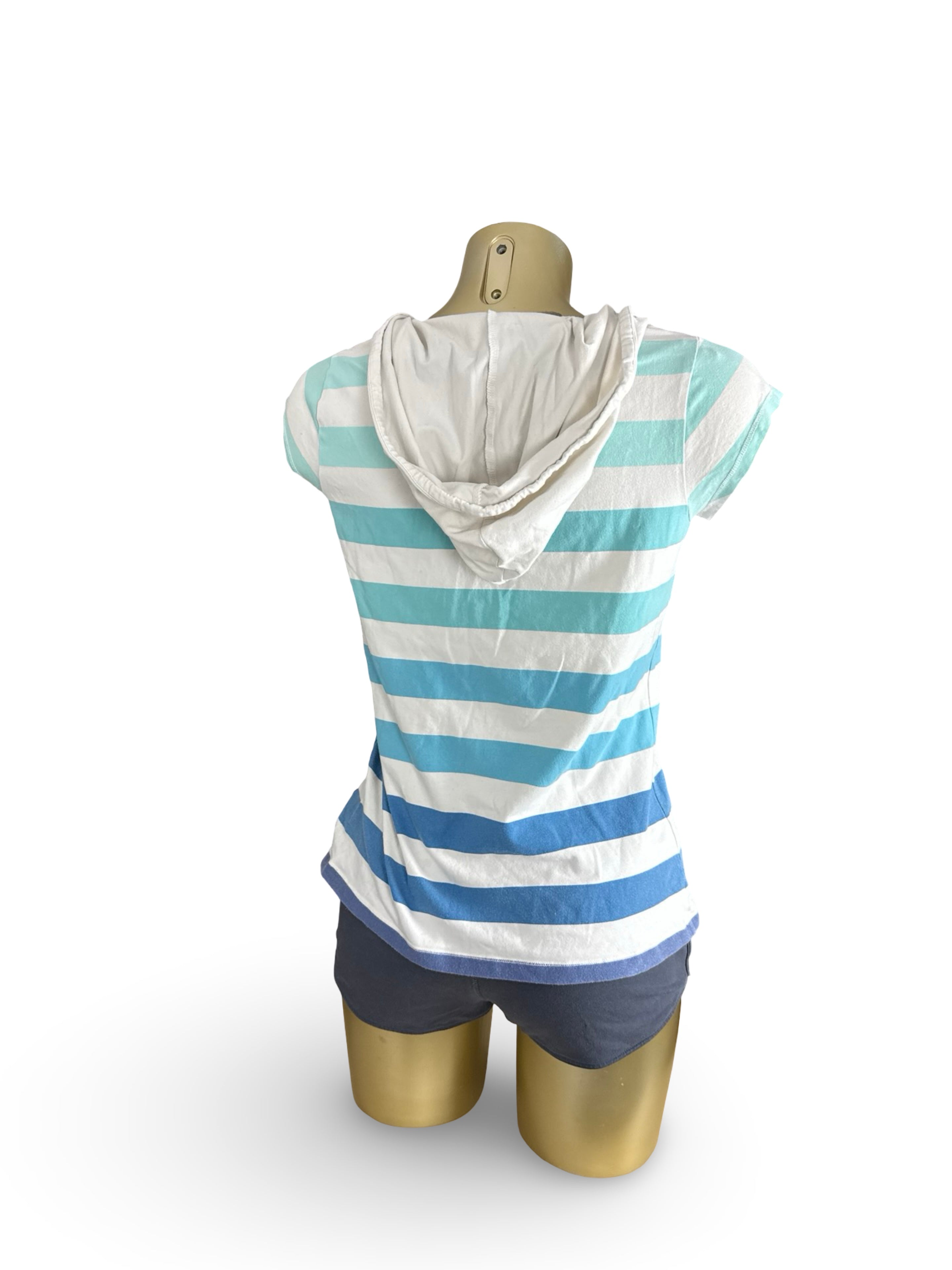 White hooded striped activewear cotton tee (M)
