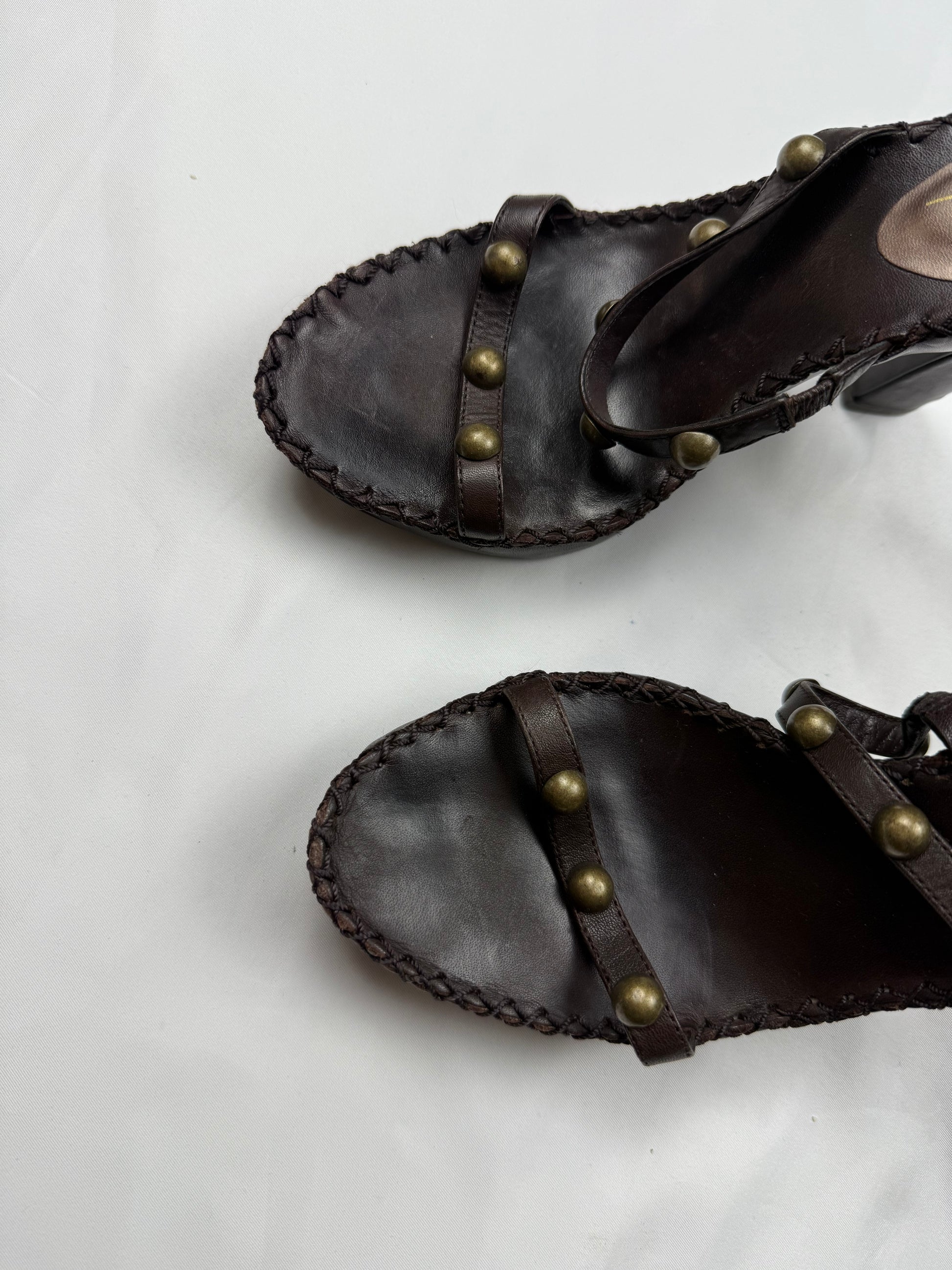 Brown real leather heels sandals (38)