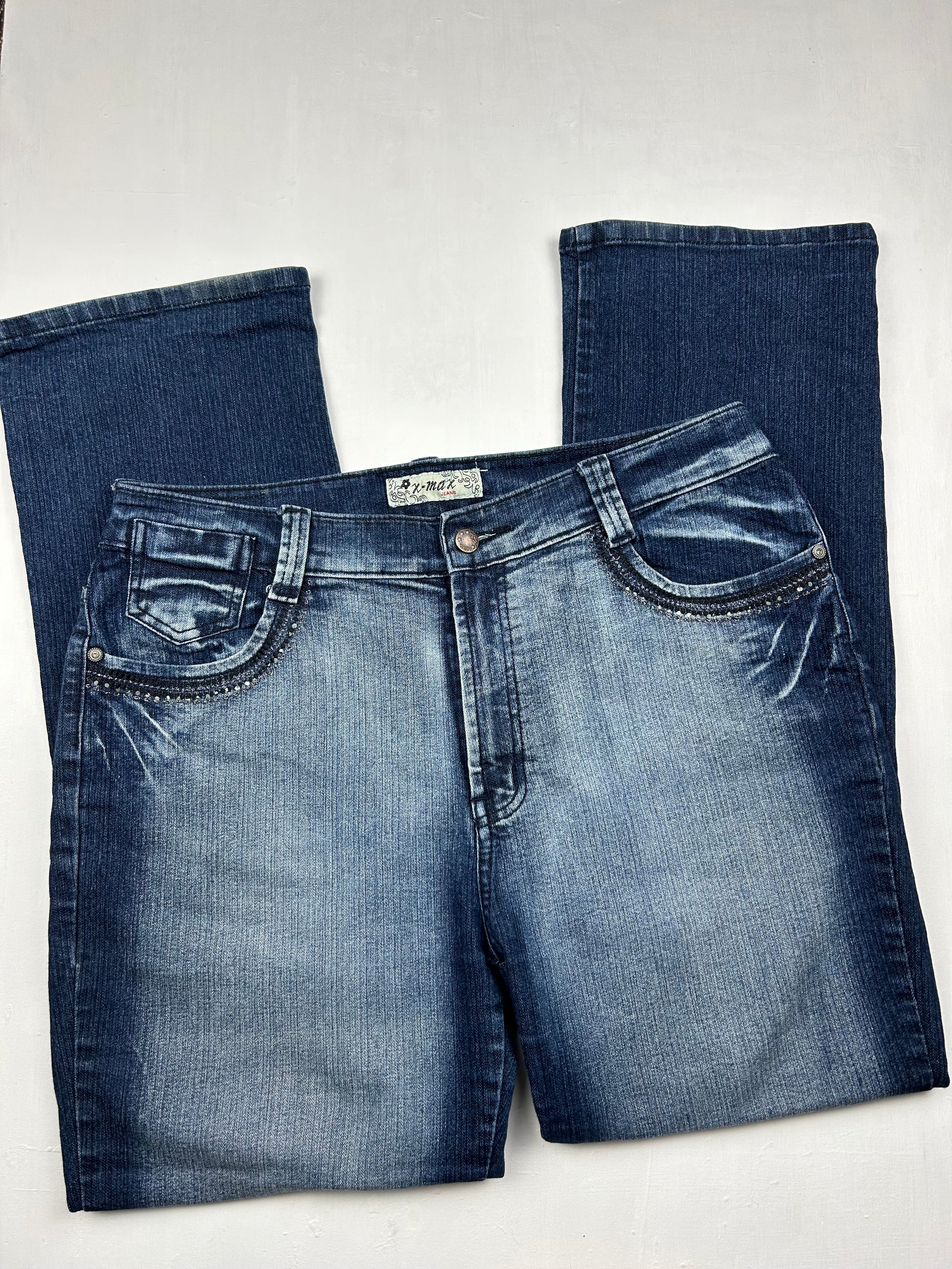 Blue low waist denim bootcut flare pants (XL)