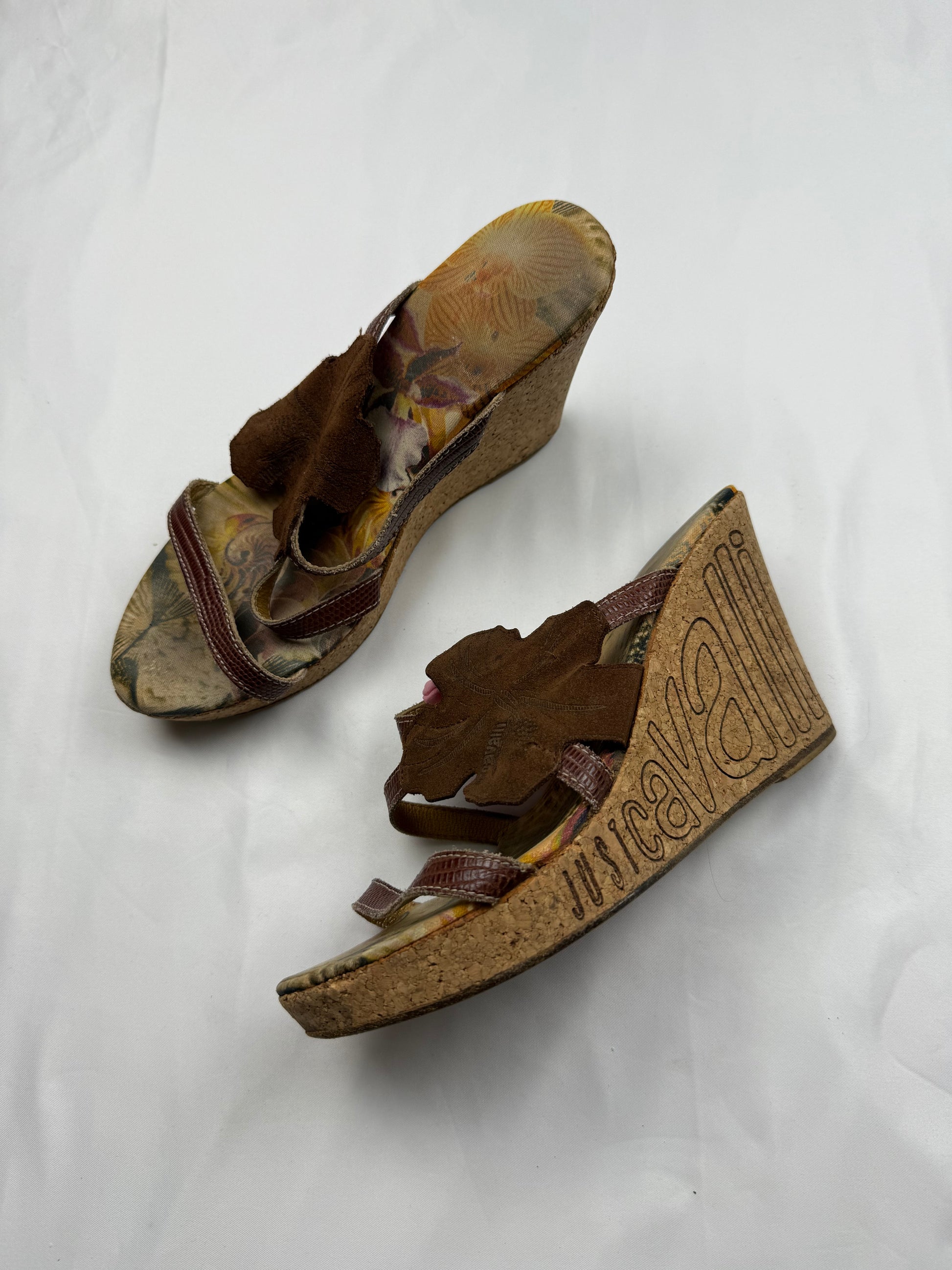 Brown real leather wedge heels sandals (37)