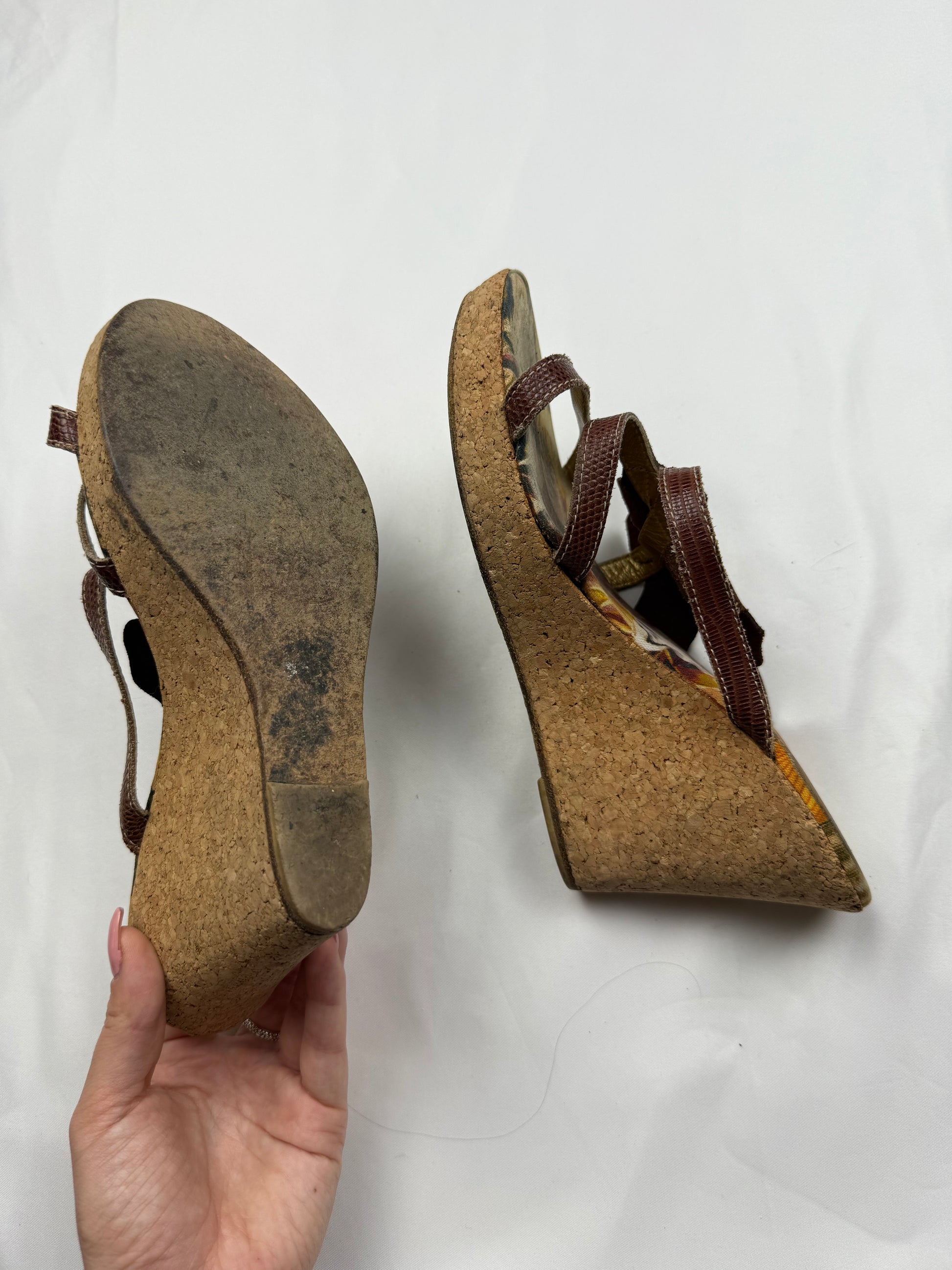 Brown real leather wedge heels sandals (37)