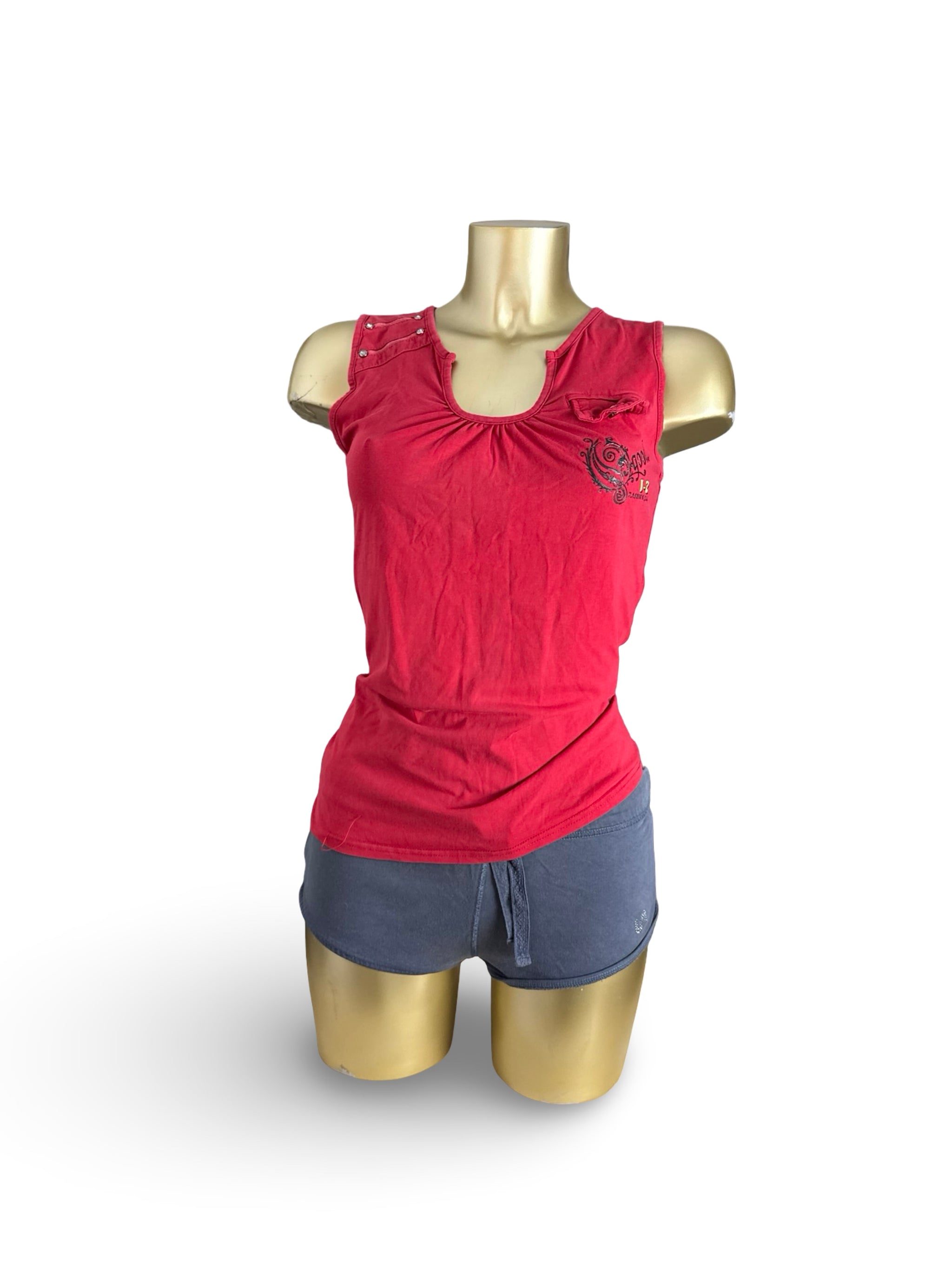 Red cotton graphic top (M/L)