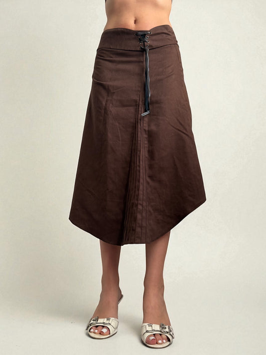 Brown suede low rise maxi skirt (S)