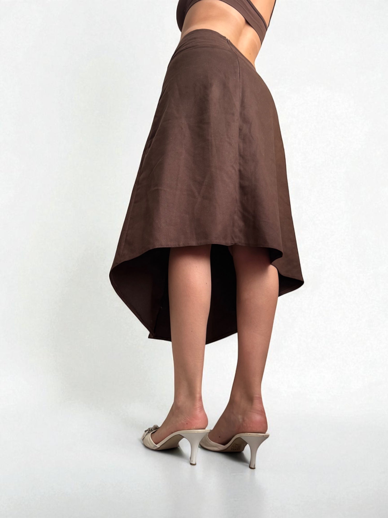 Brown suede low rise maxi skirt (S)
