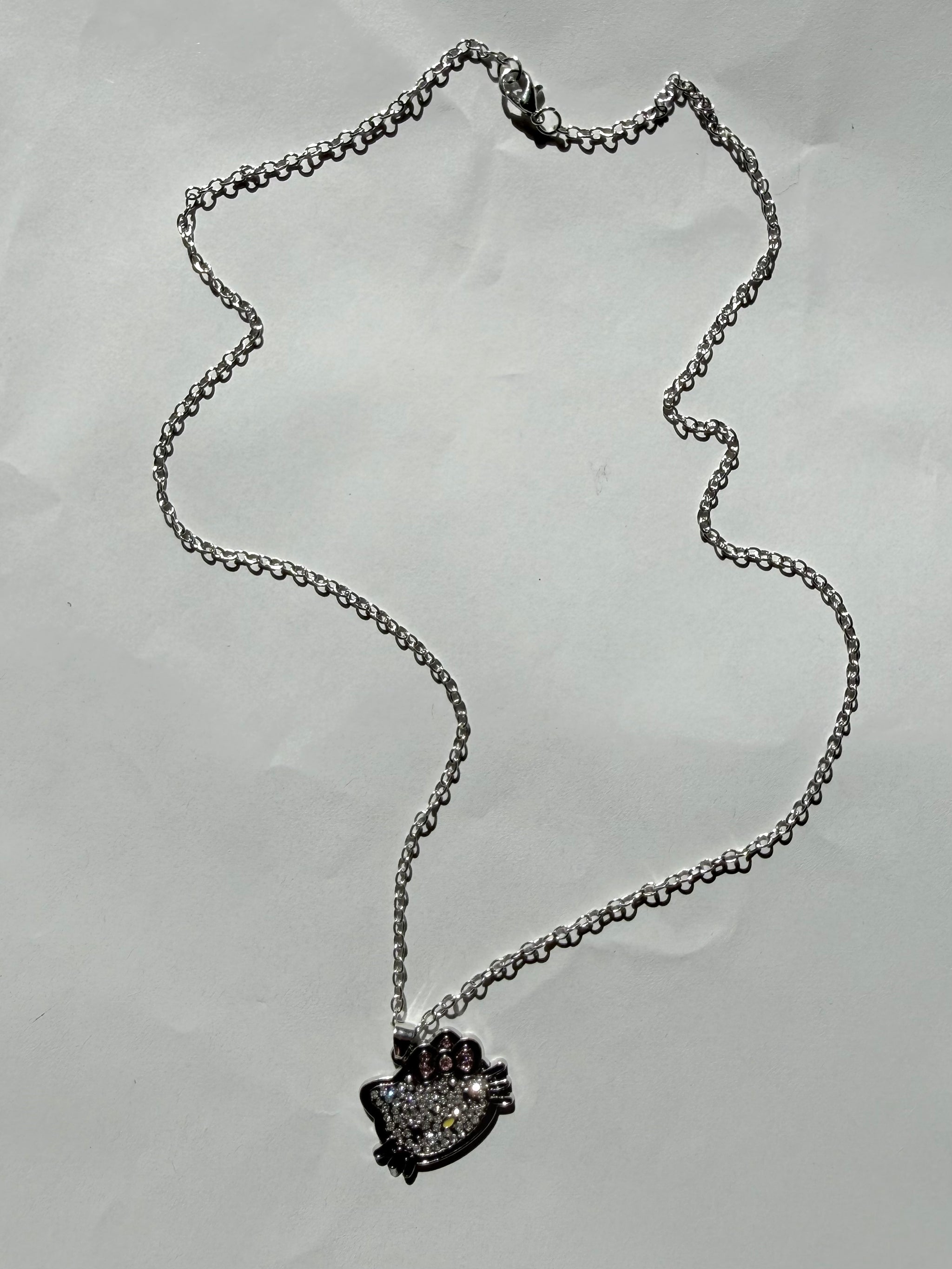 Silver kitten rhinestones necklace