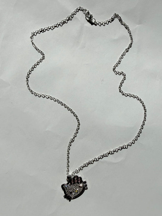 Silver kitten rhinestones necklace