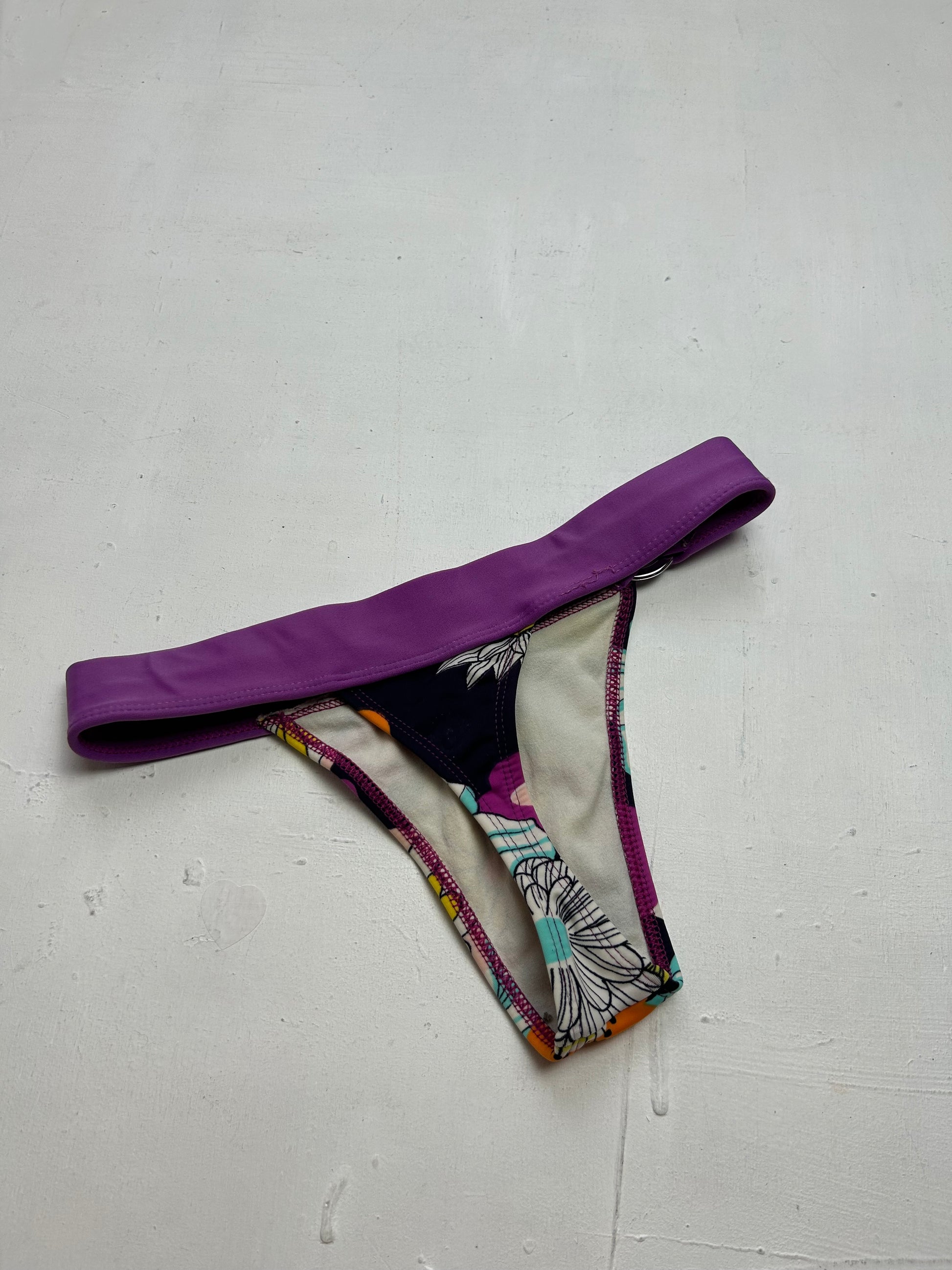 Purple floral print Brazilian bikini bottom (S)