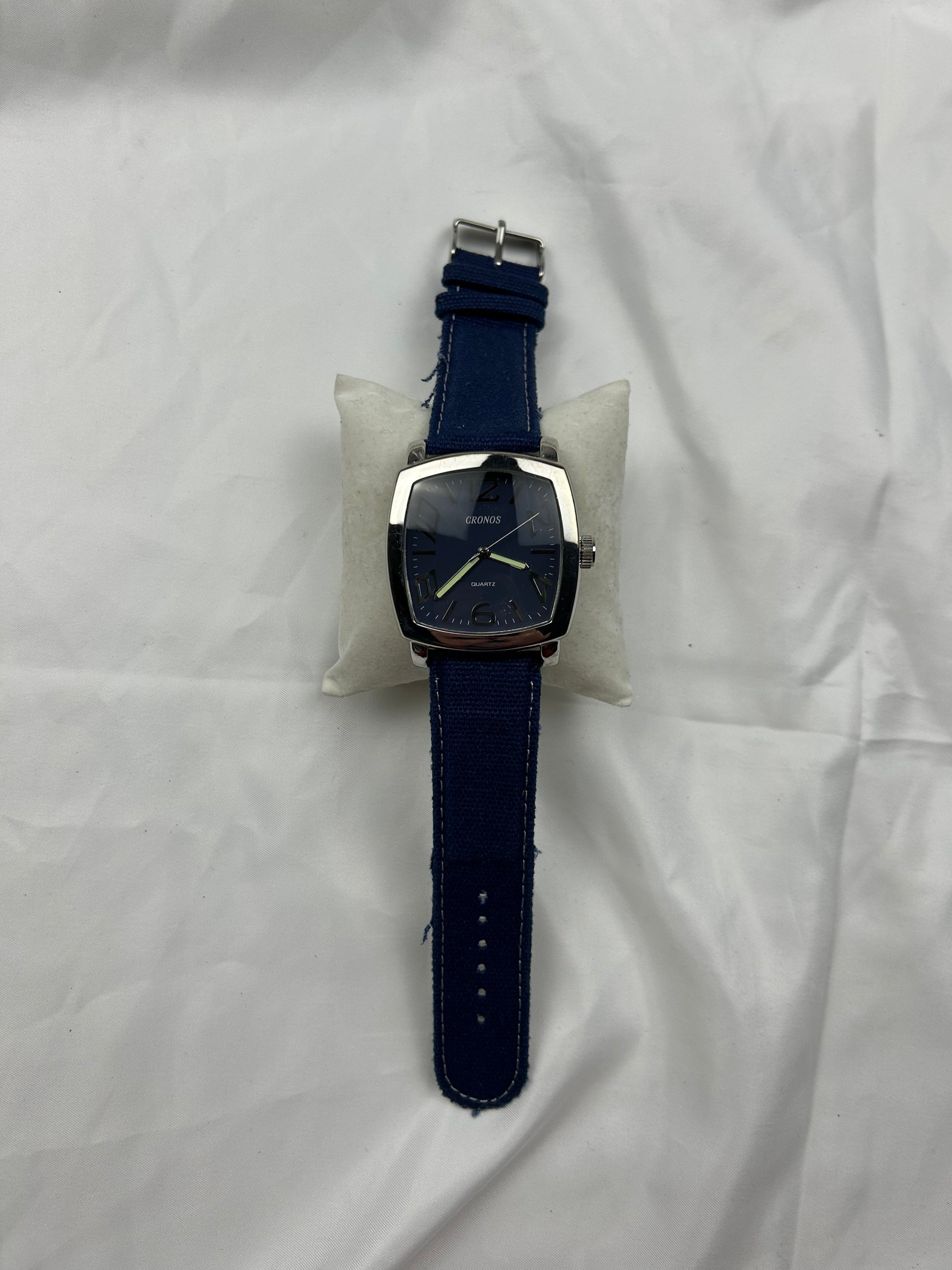 Vintage stainless steel navy leather silver watch jewelry