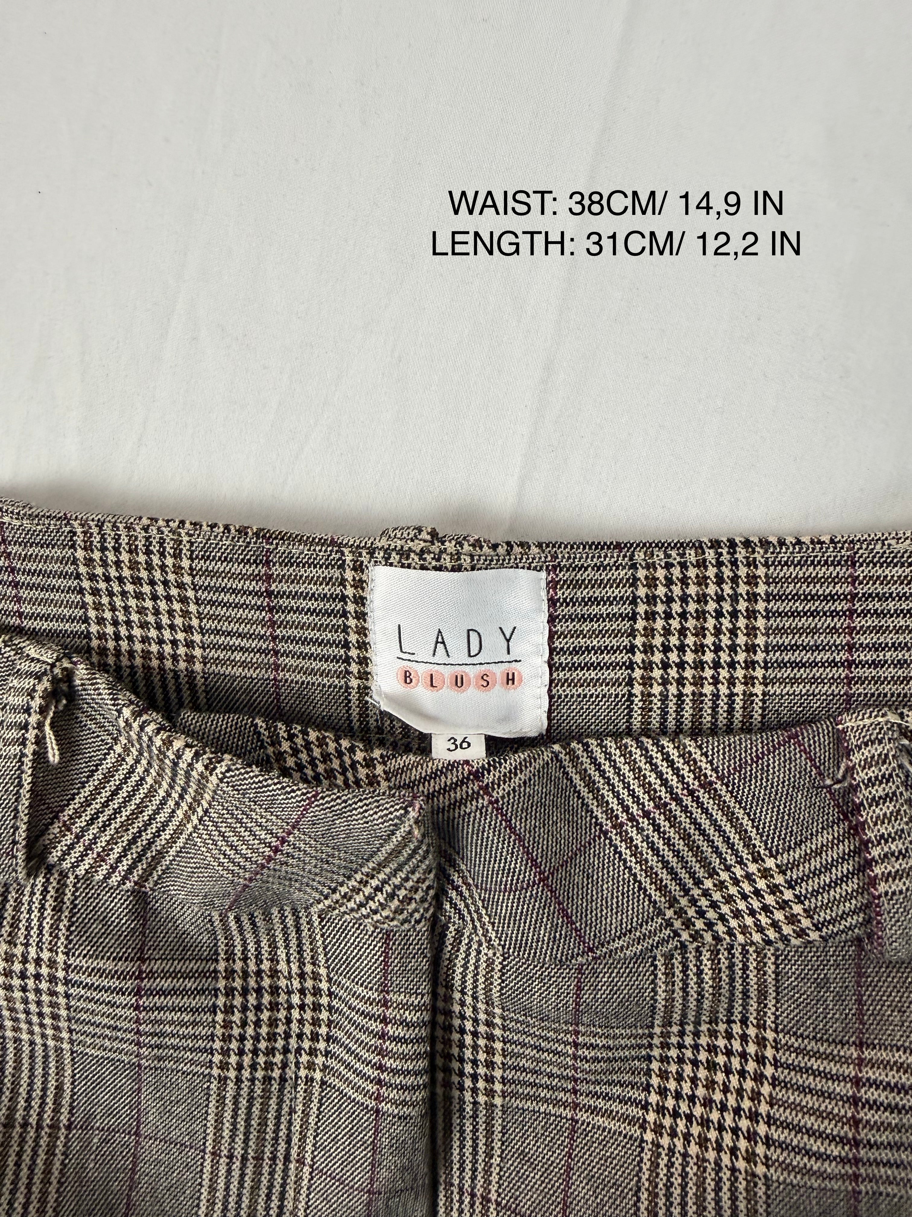 Beige check office low rise mini short (M)