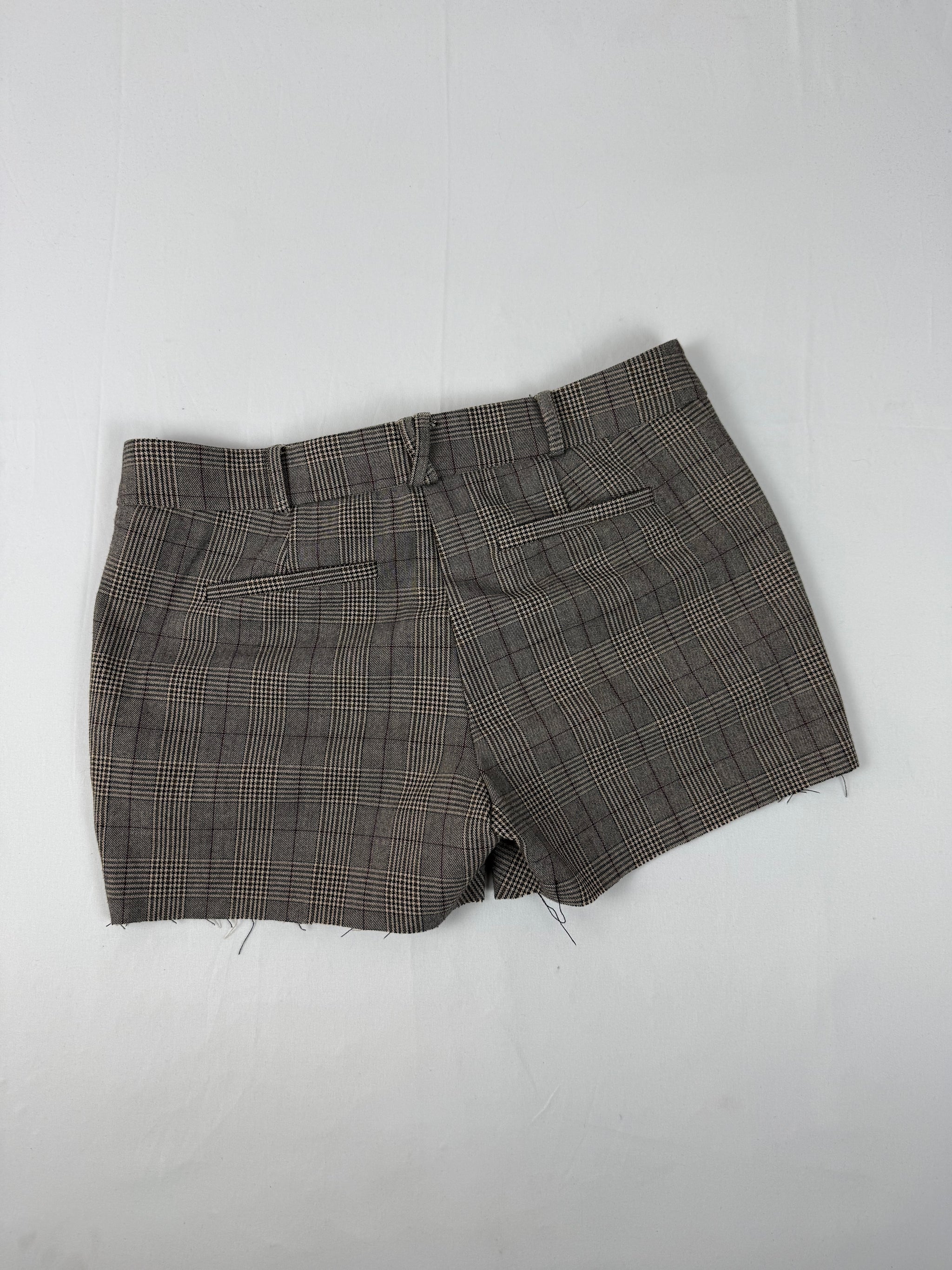 Beige check office low rise mini short (M)