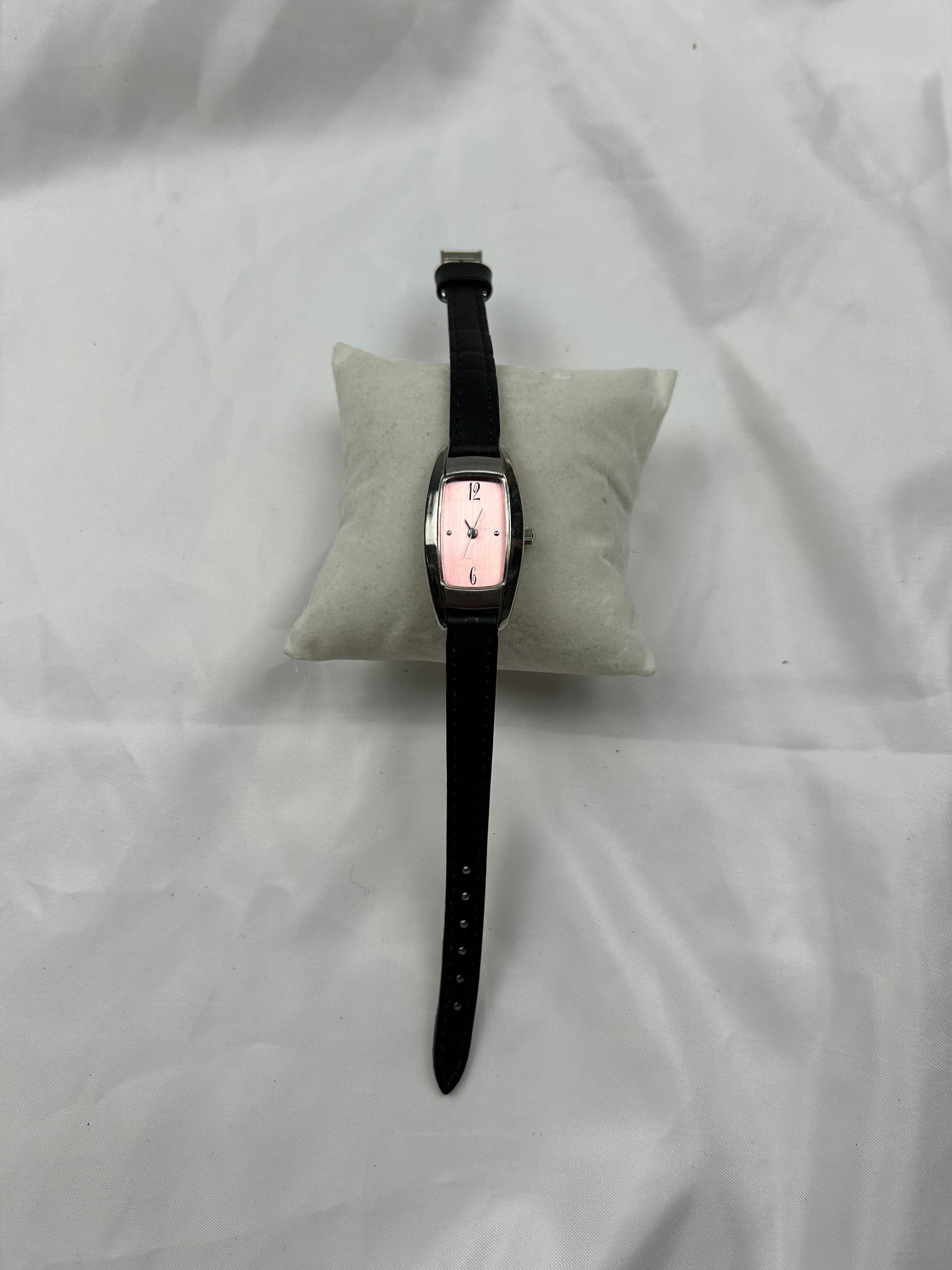 Vintage stainless steel pink leather silver watch jewelry