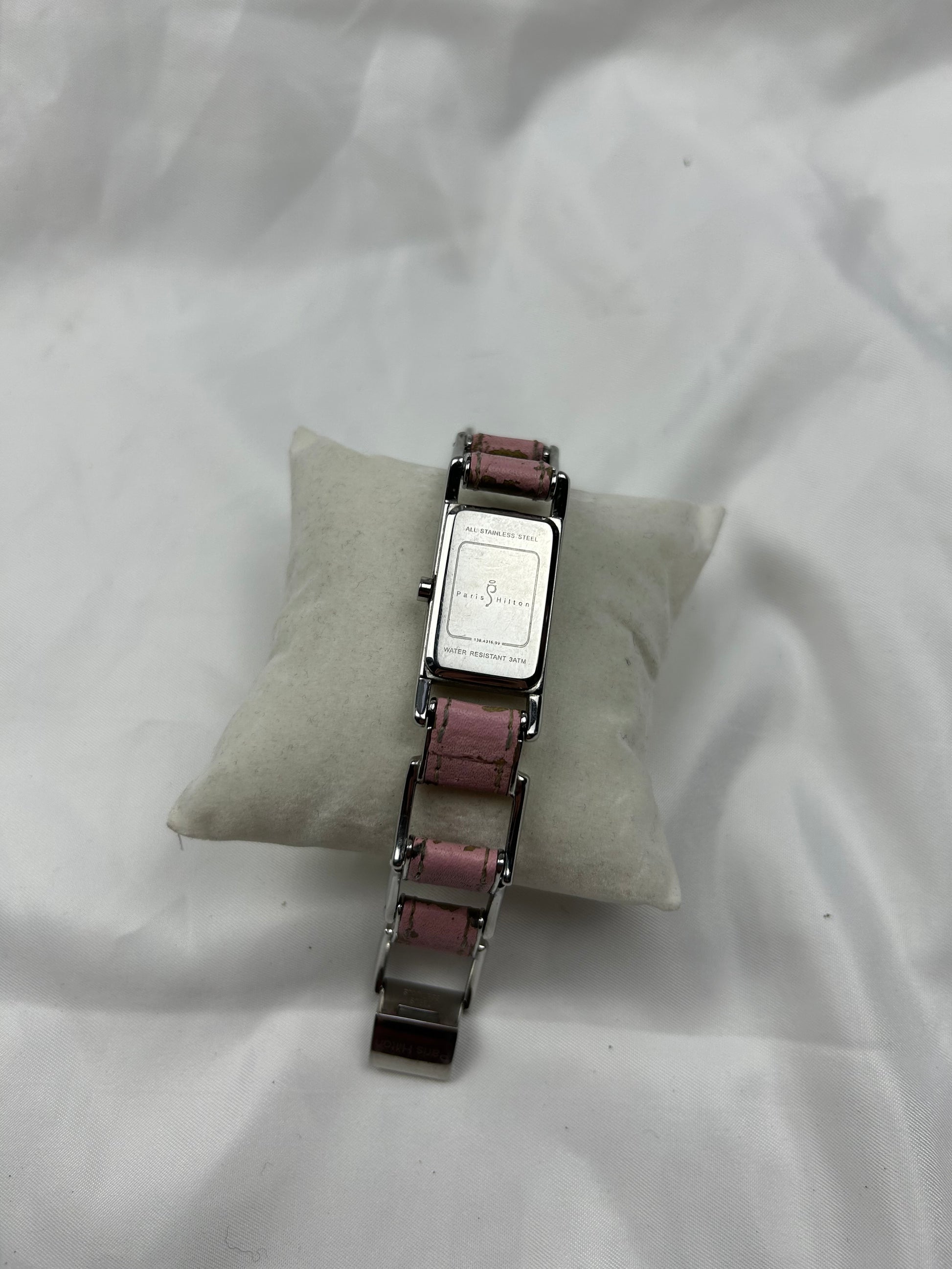 Vintage stainless steel pink leather silver watch jewelry