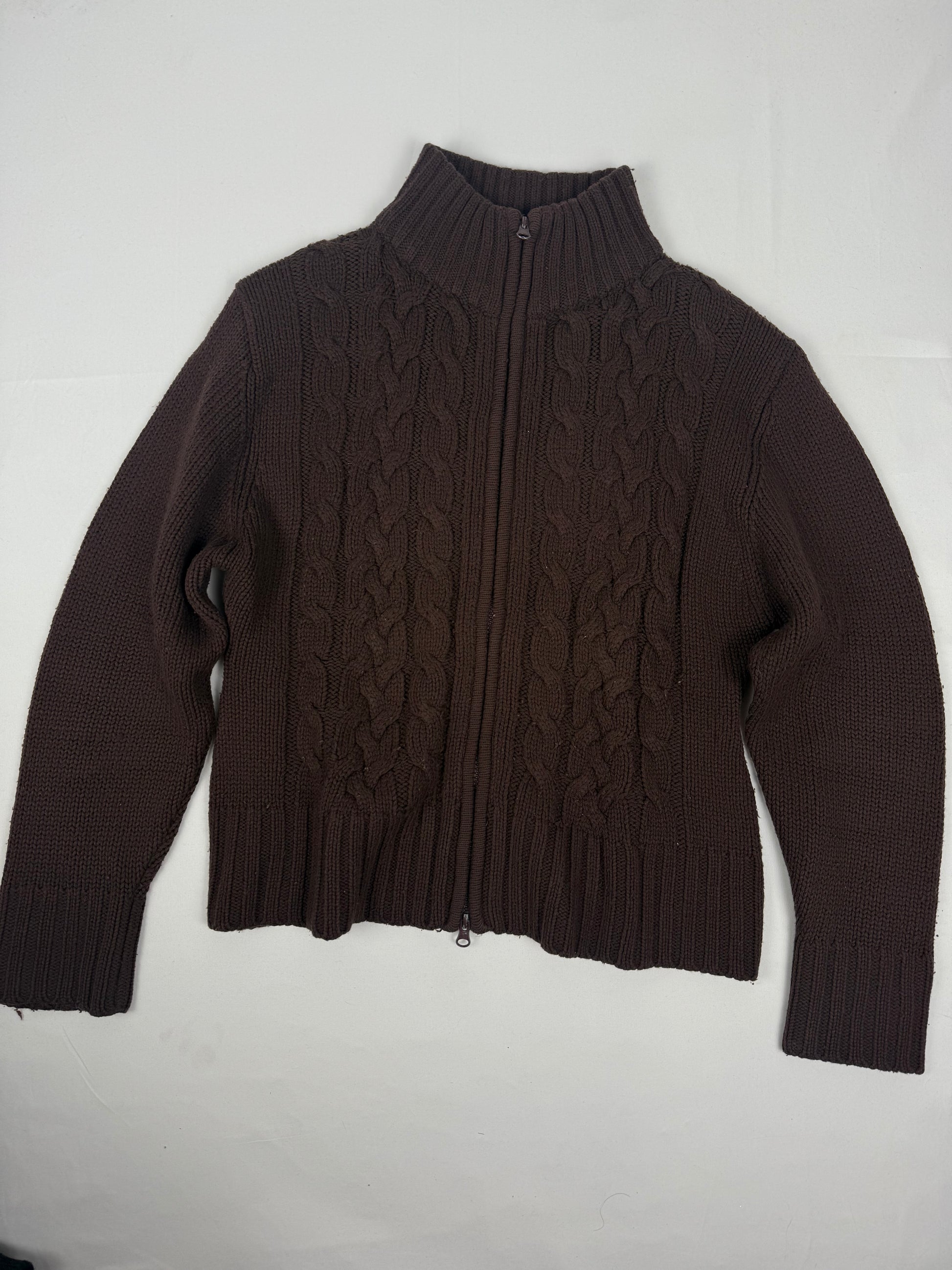 Brown zip up cardigan jumper (L)