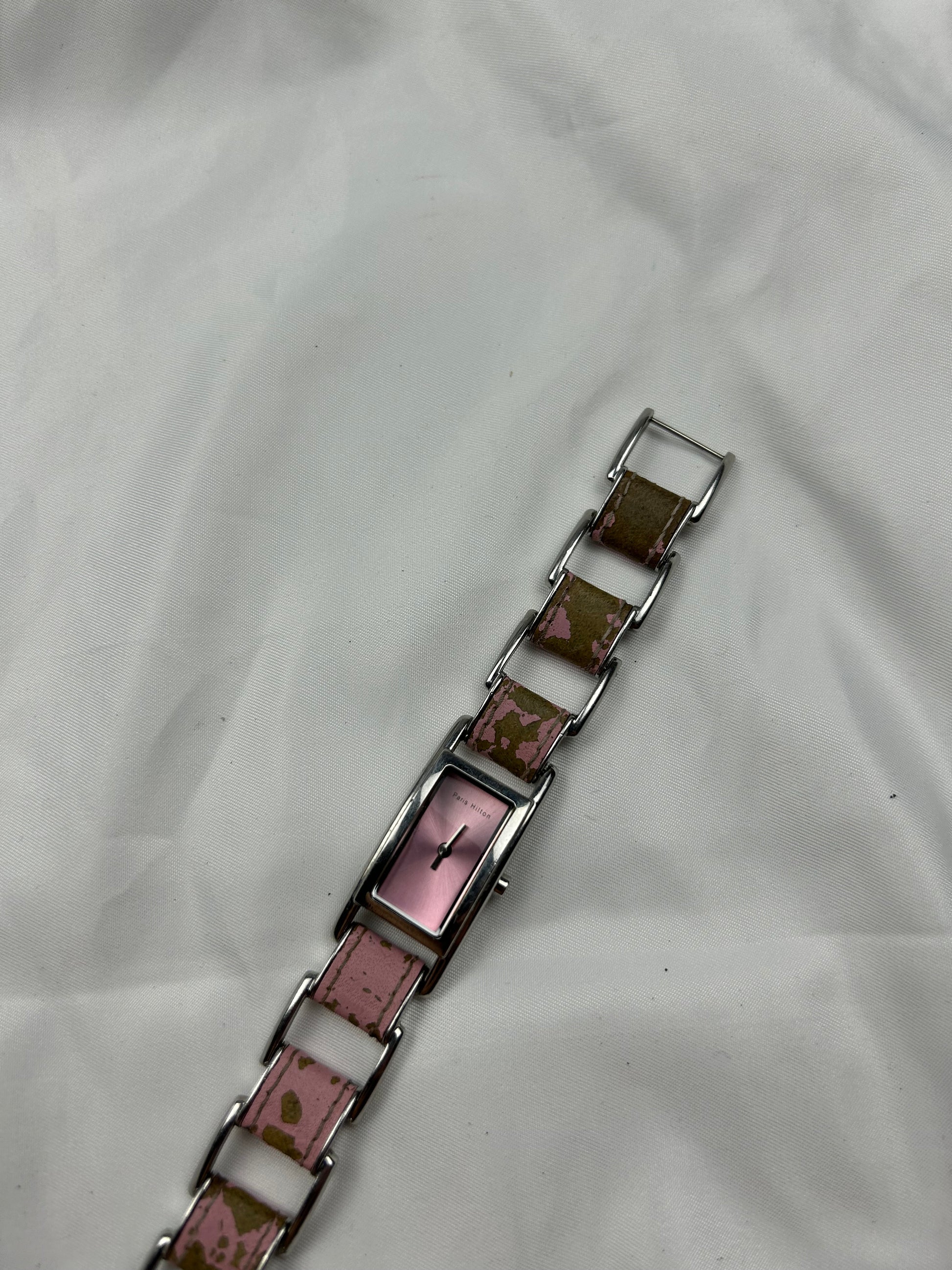 Vintage stainless steel pink leather silver watch jewelry