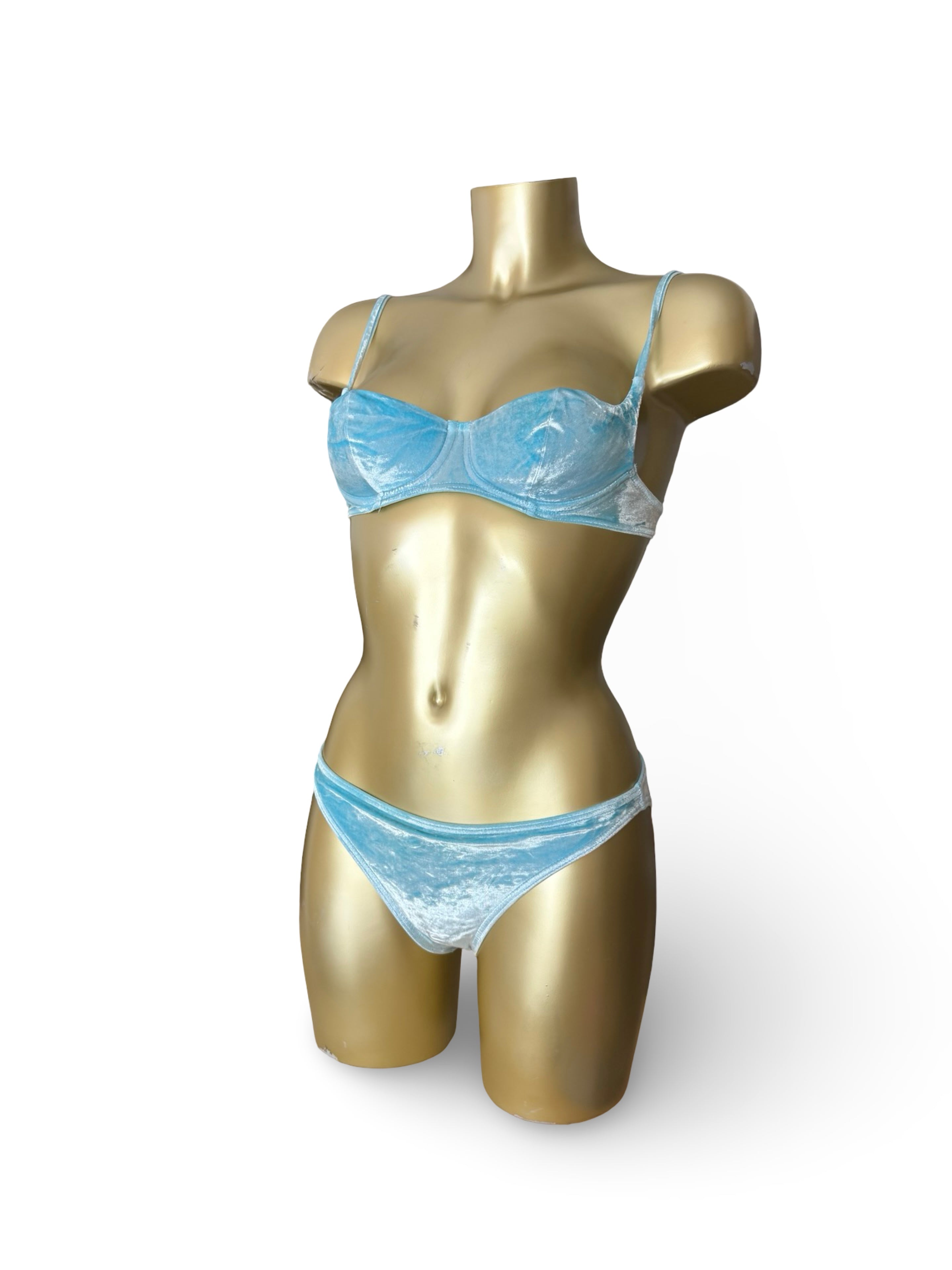 Blue velvet low rise bikini set (XS)