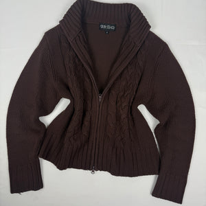 Brown zip up cardigan jumper (L)