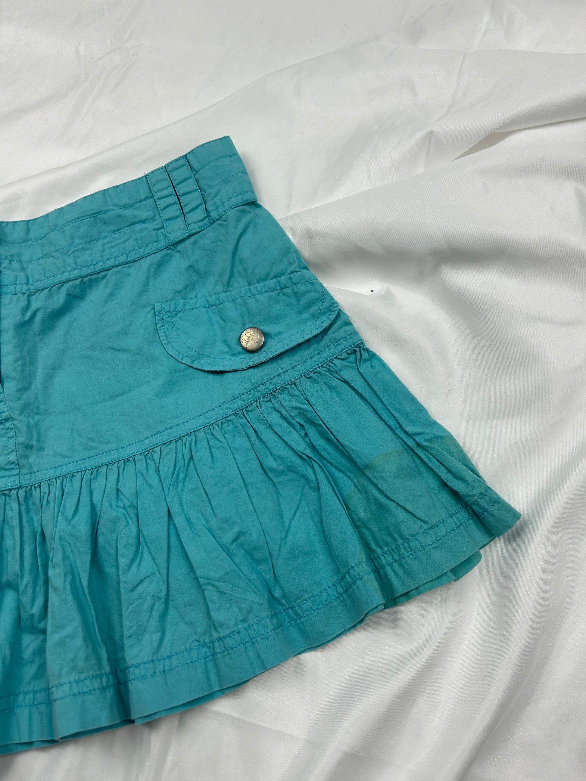 Blue cotton mini / micro low rise pleated skirt (S)