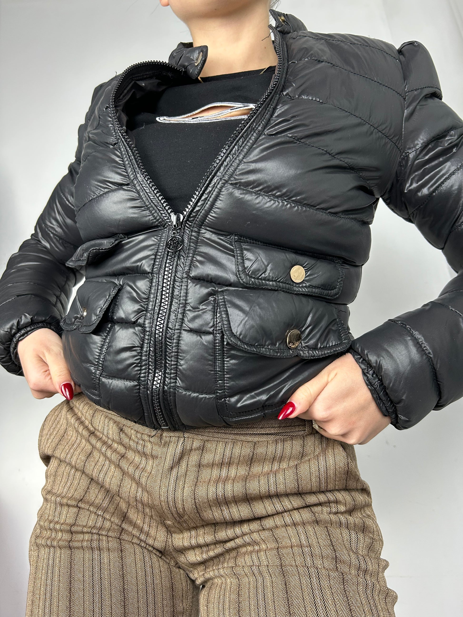 Black puffer zip up biker jacket (S)