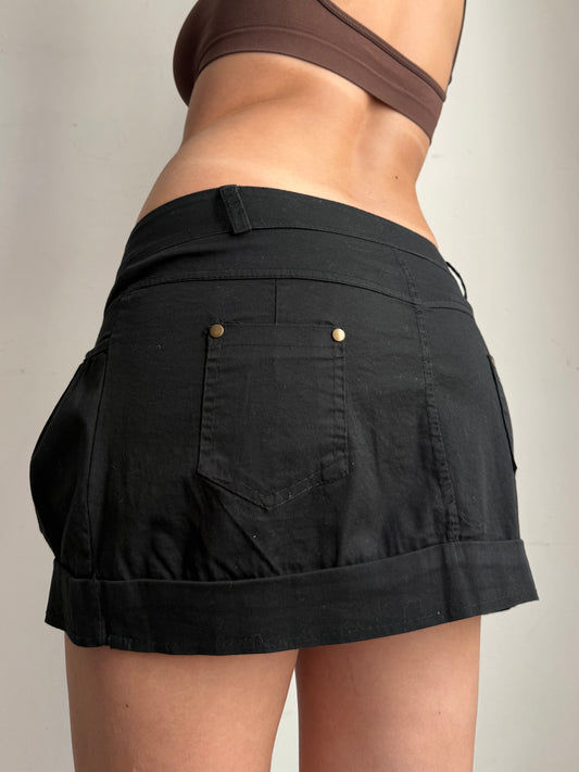Black cotton low rise mini skirt (S)
